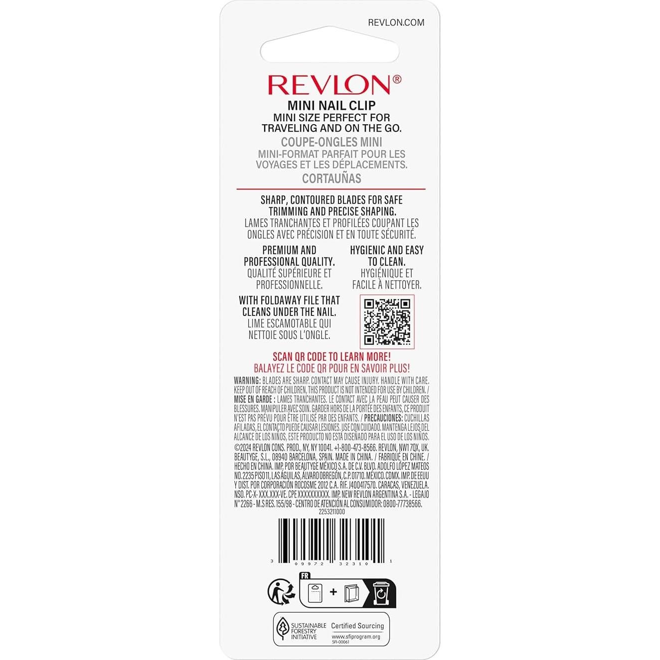 Revlon Compact Nail Clipper, Small Mini Design, Perfect for Travel, Use to Trim Fingernails and Toenails, Stainless Steel, 1 Count