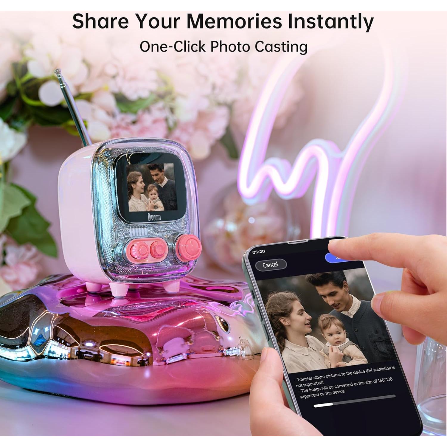 Divoom Tiivoo-2 Altavoz Bluetooth Retro Rosa con Radio FM