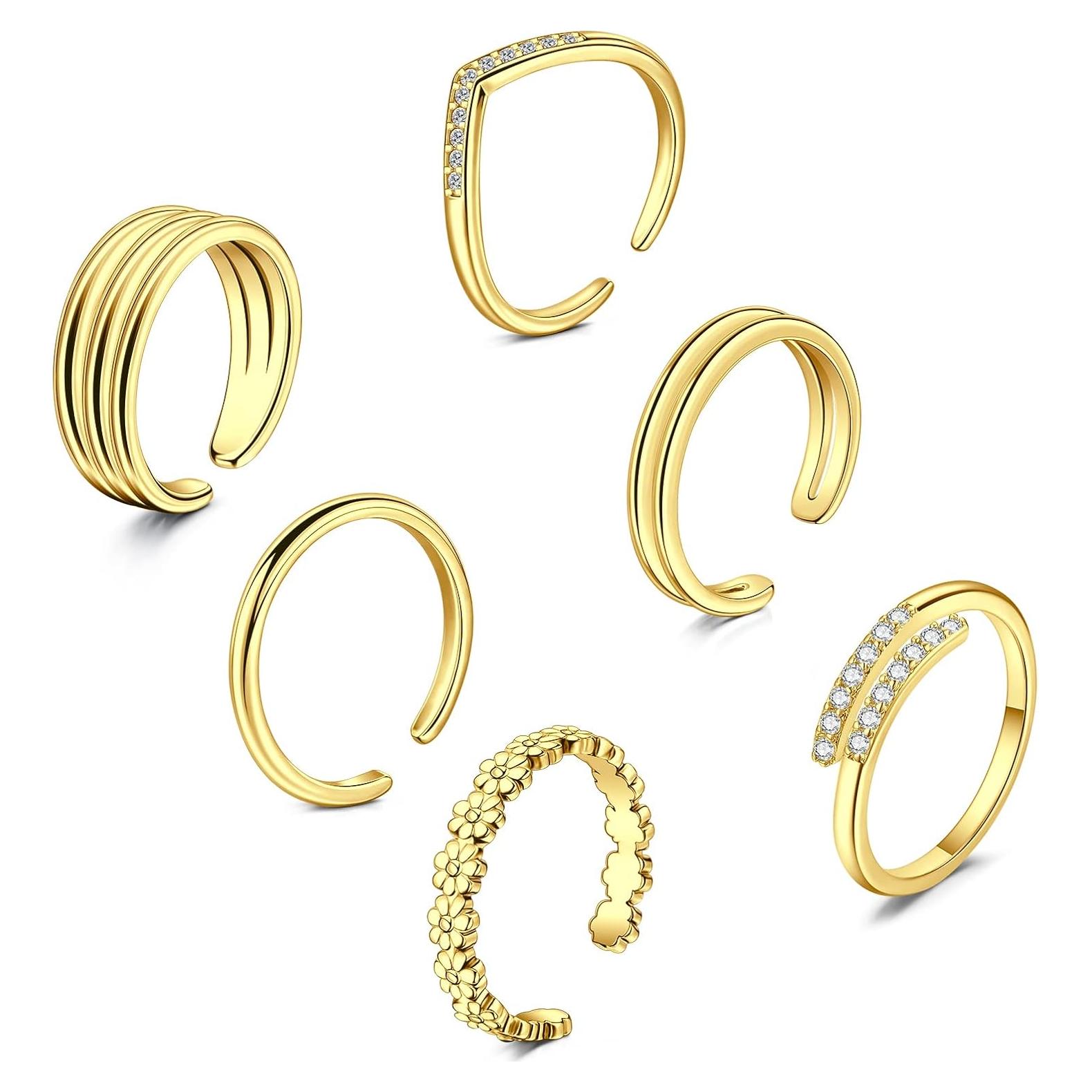 Anillos para Dedos de los Pies TOKRING Ajustables 6 Piezas Oro