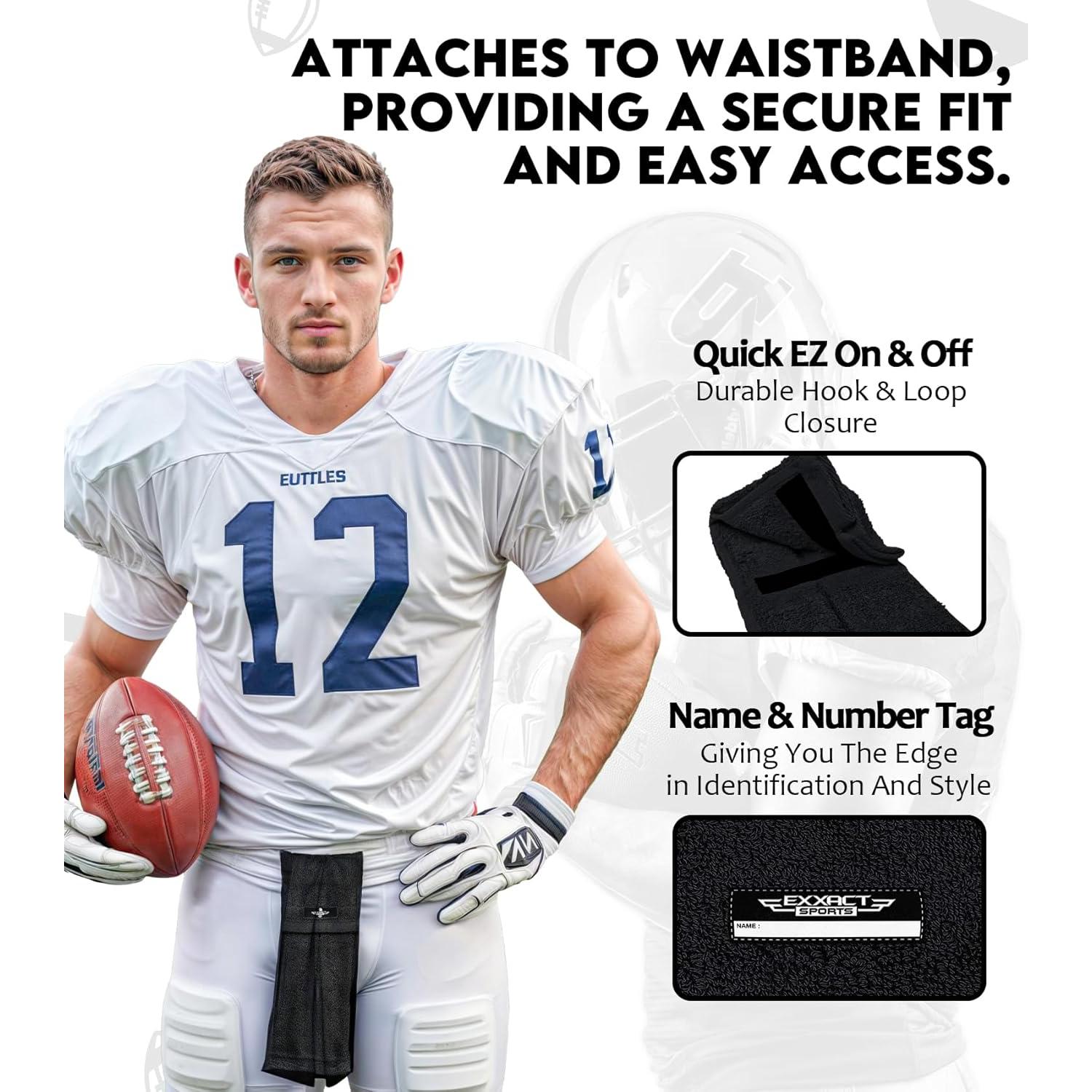 Toalla de Fútbol Exxact Sports Negra con Gancho y Bucle 50.8x10.16cm