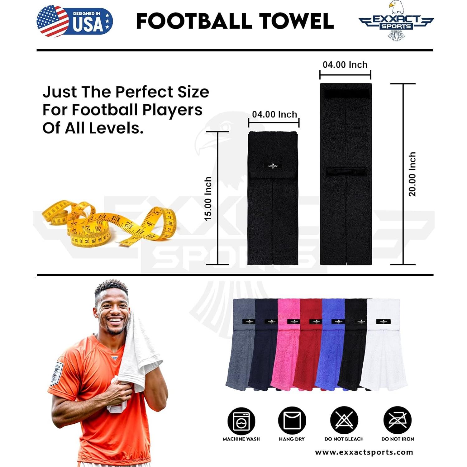 Toalla de Fútbol Exxact Sports Negra con Gancho y Bucle 50.8x10.16cm