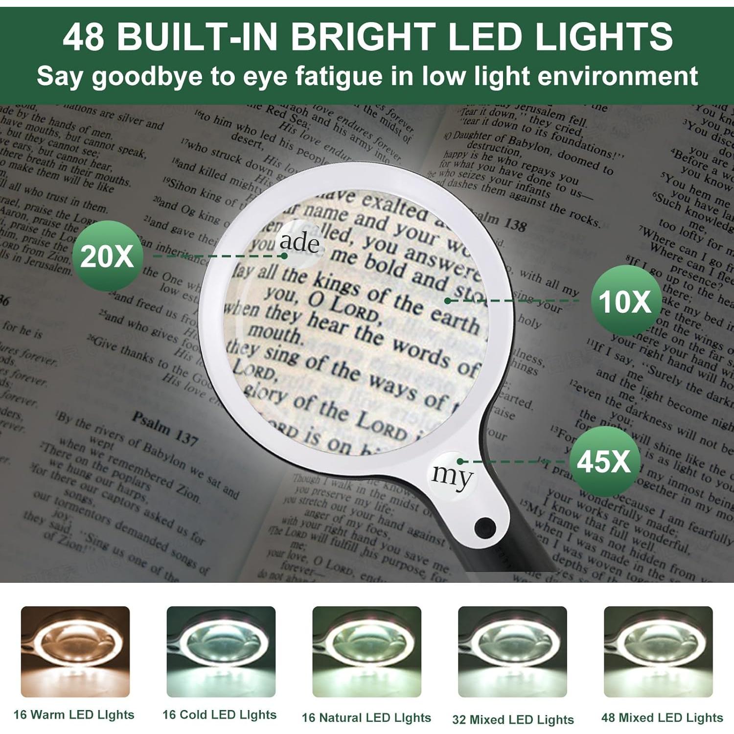 Lupa iluminada recargable BASEJKCO 4.3" 10X 20X 45X LED