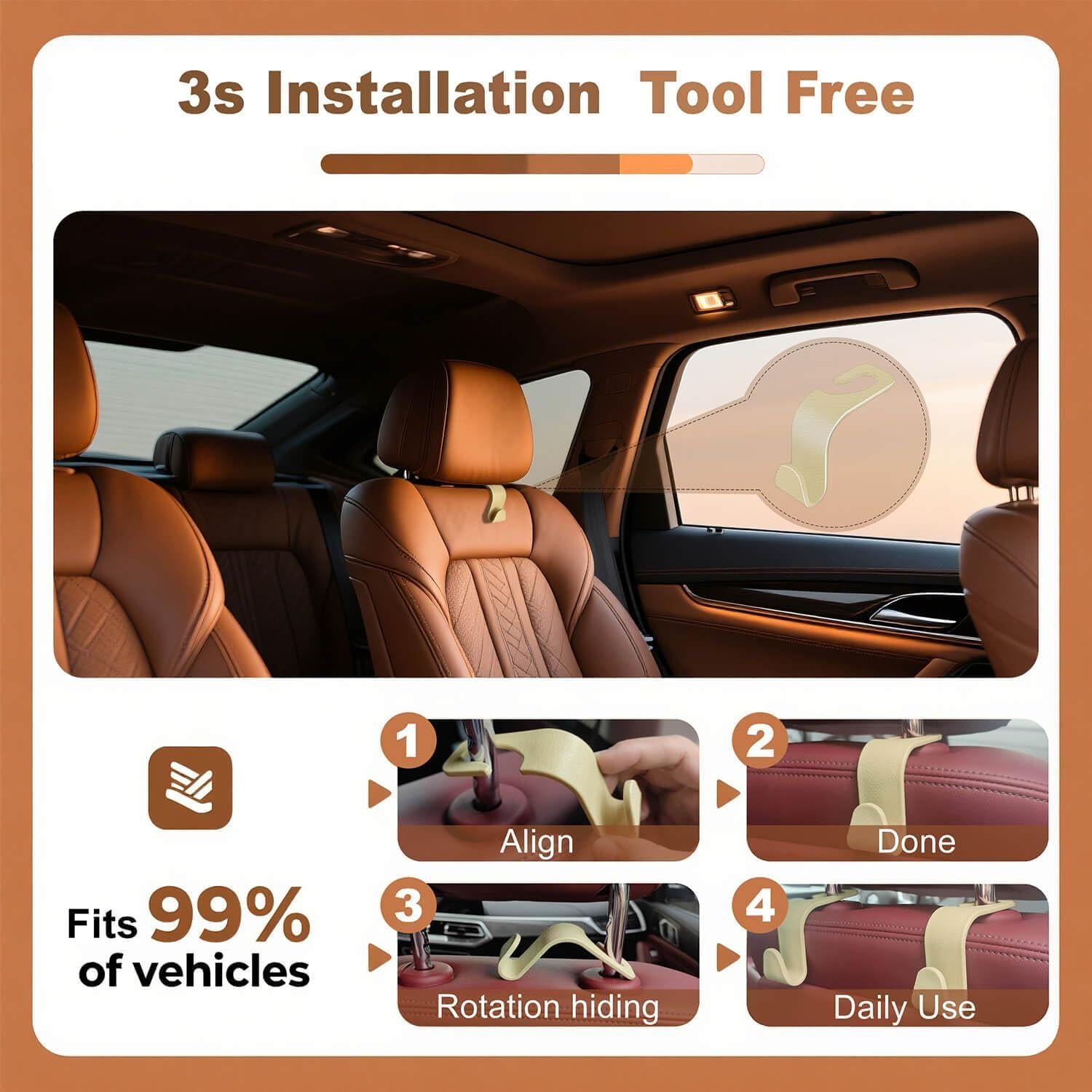 Gancho para Asiento de Coche Beige - Texturizado en Cuero, 20 kg