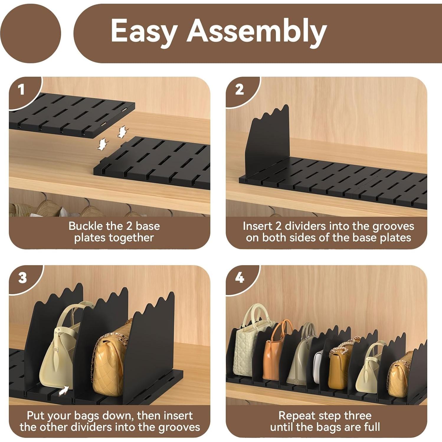 Organizador de Bolsos Ajustables SOYO - Divisores de Estante Negro