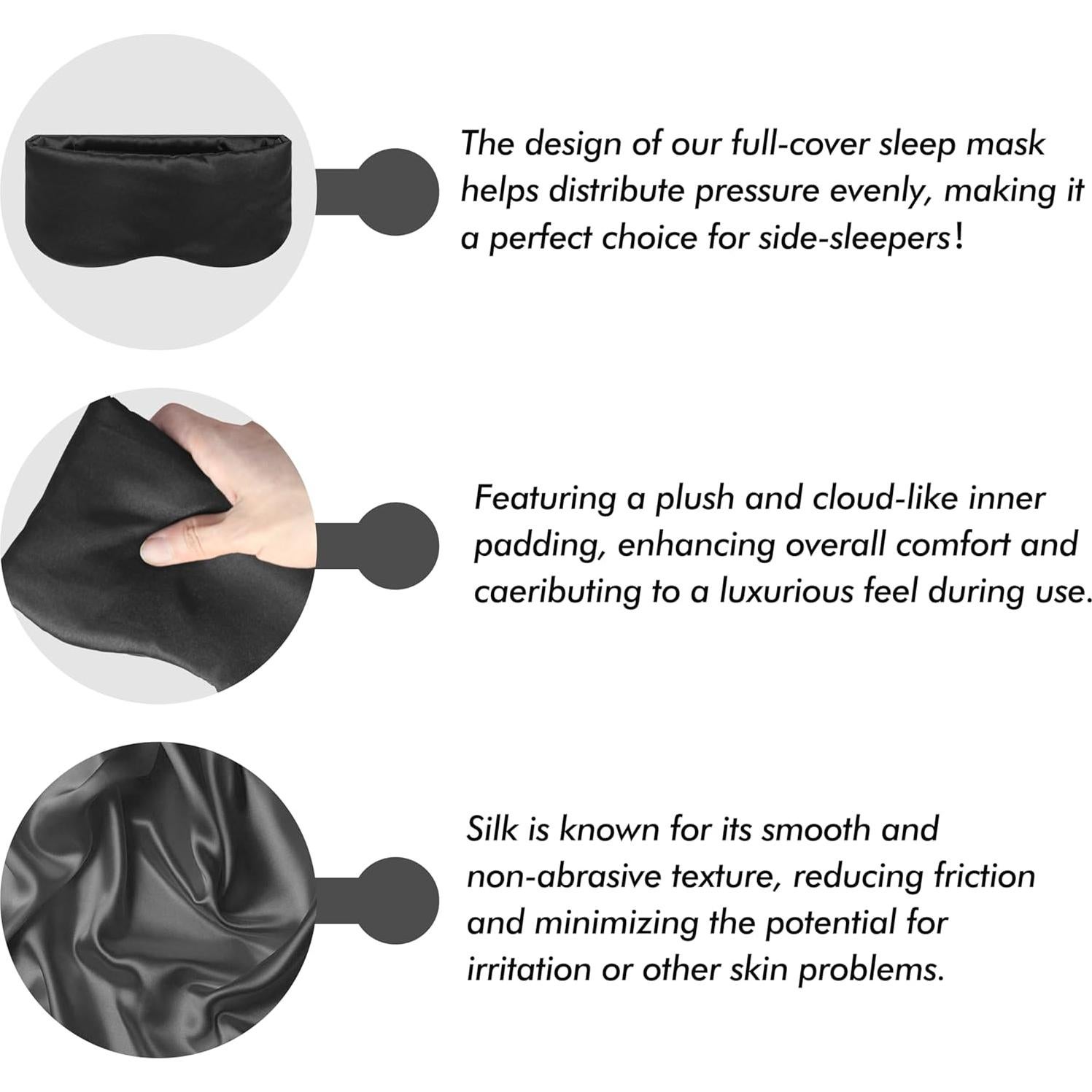 Máscara de Sueño de Seda Negra Albatross - Cobertura Total