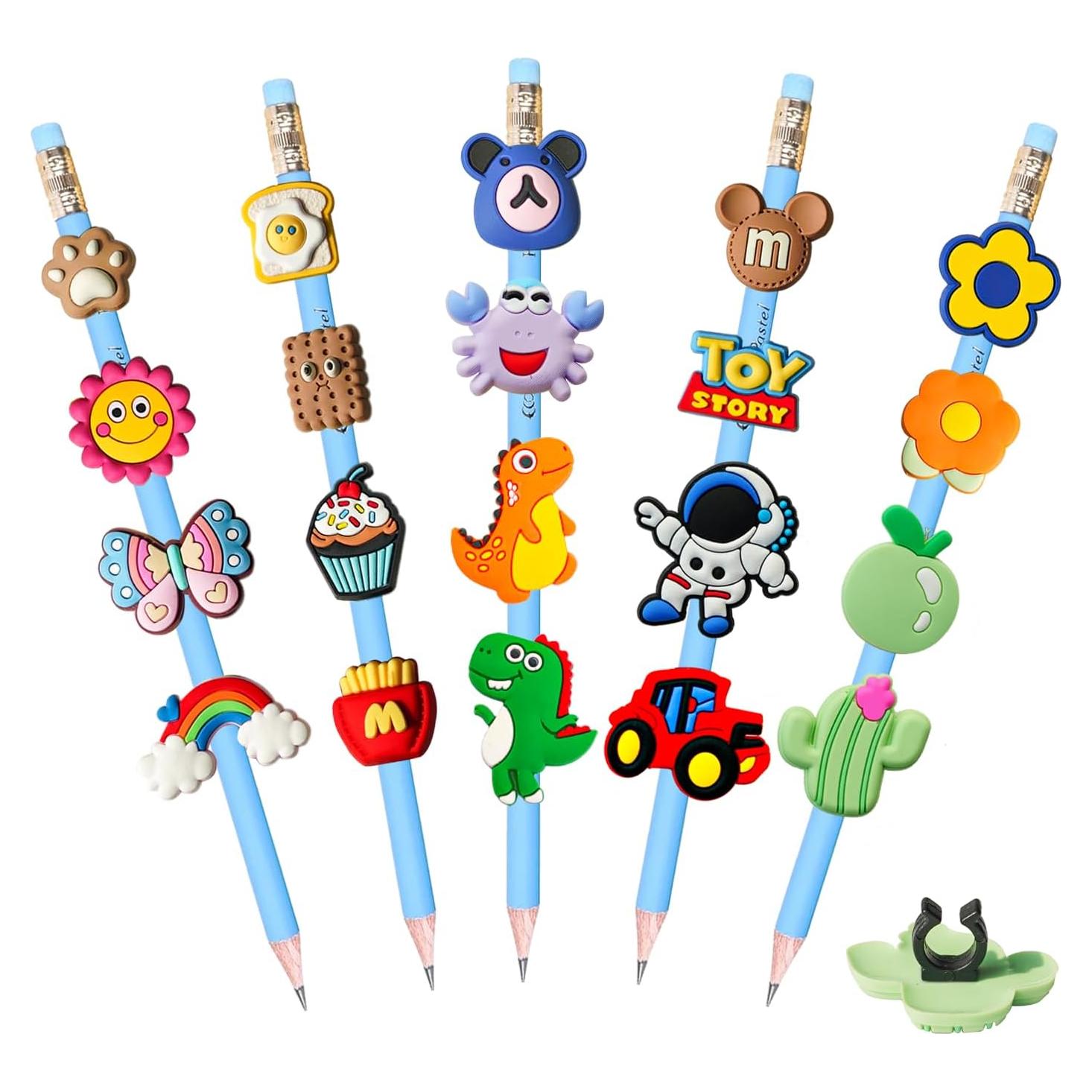 20 Adornos para Lápices Juszok PVC Suave Diversión Escolar