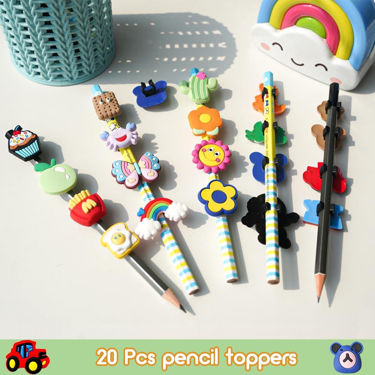 20 Adornos para Lápices Juszok PVC Suave Diversión Escolar