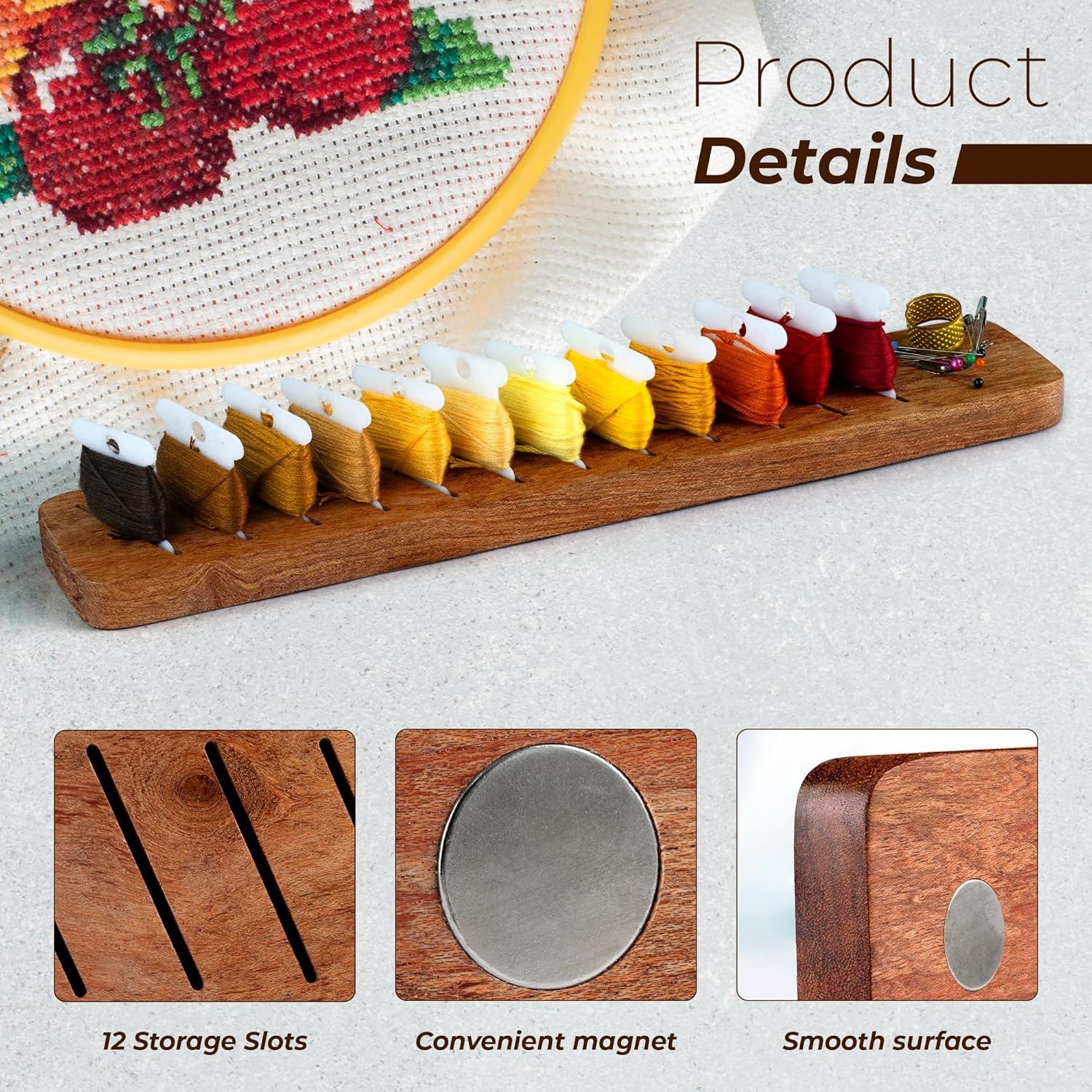Organizador de Hilos de Madera Savina con Soporte Magnético de 12 Ranuras
