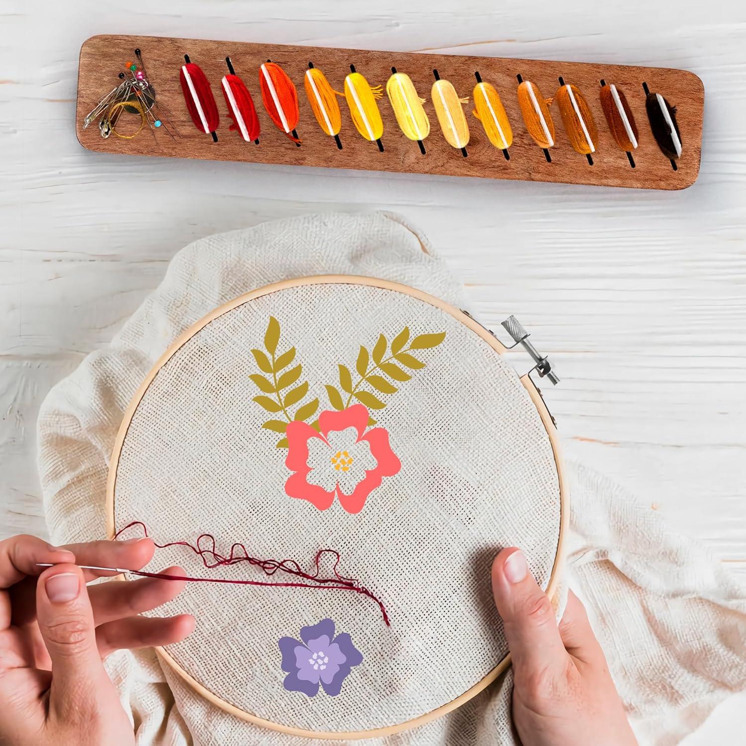 Organizador de Hilos de Madera Savina con Soporte Magnético de 12 Ranuras