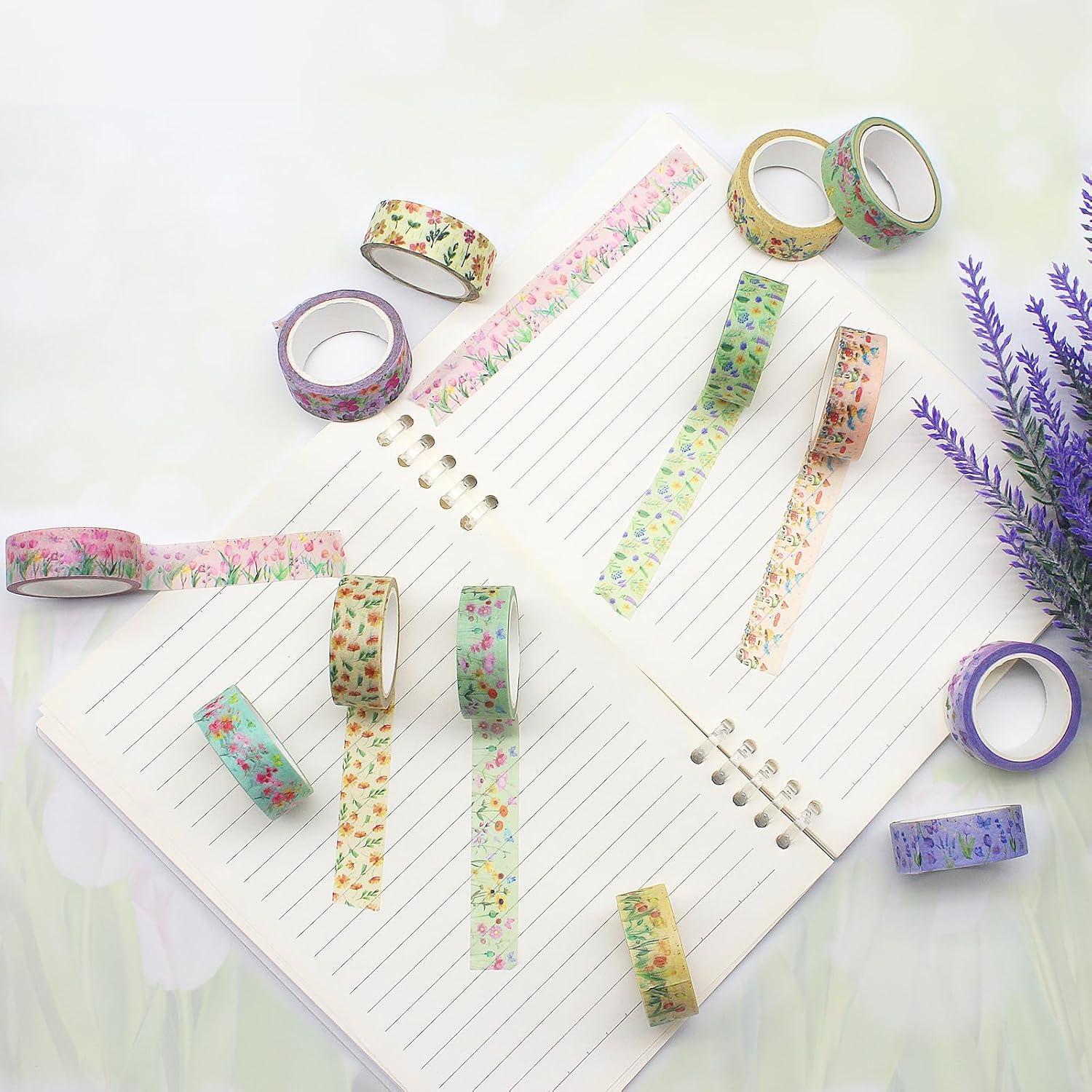 Cinta Washi Floral Benvo 12 Rollos 15 mm x 5 m Decorativa