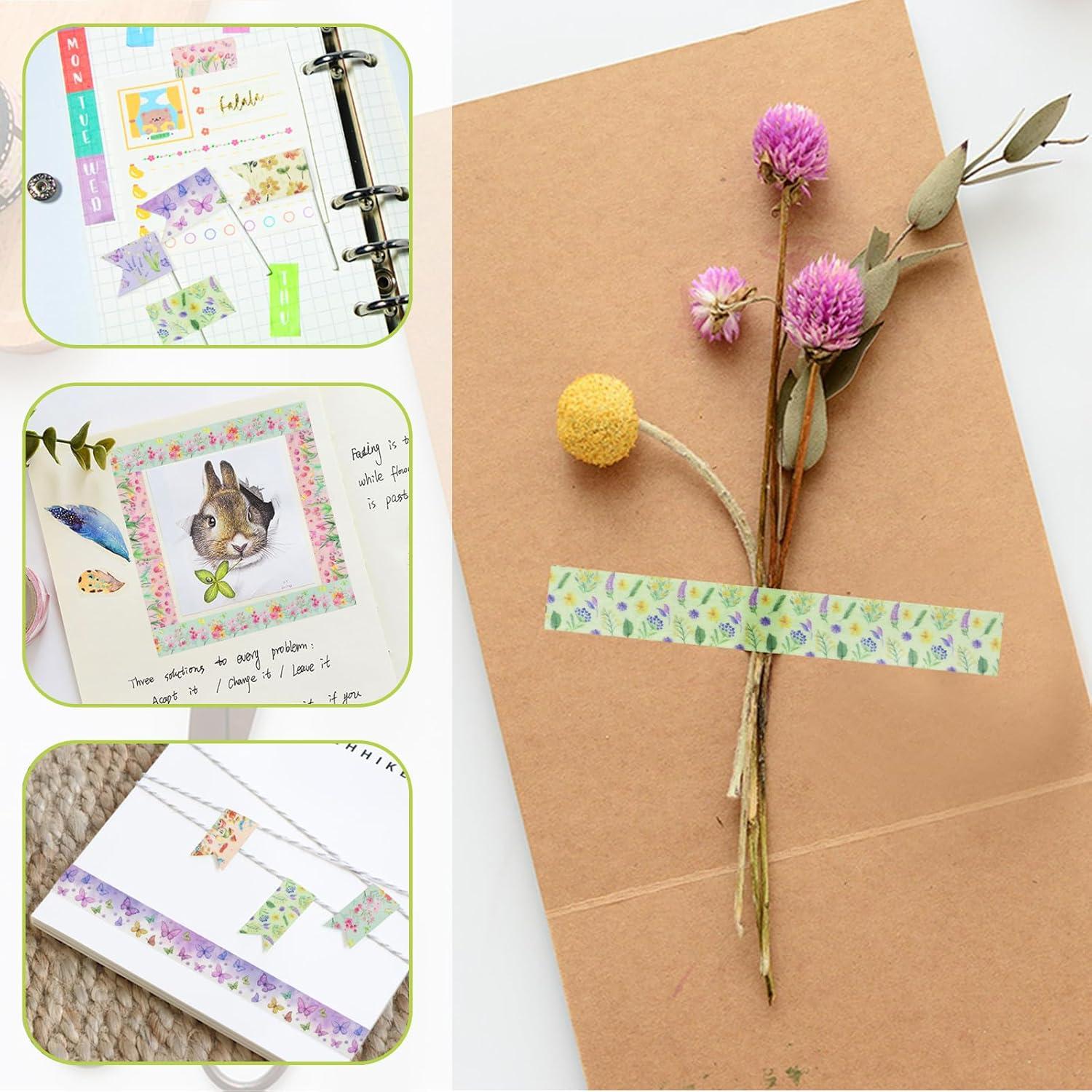 Cinta Washi Floral Benvo 12 Rollos 15 mm x 5 m Decorativa