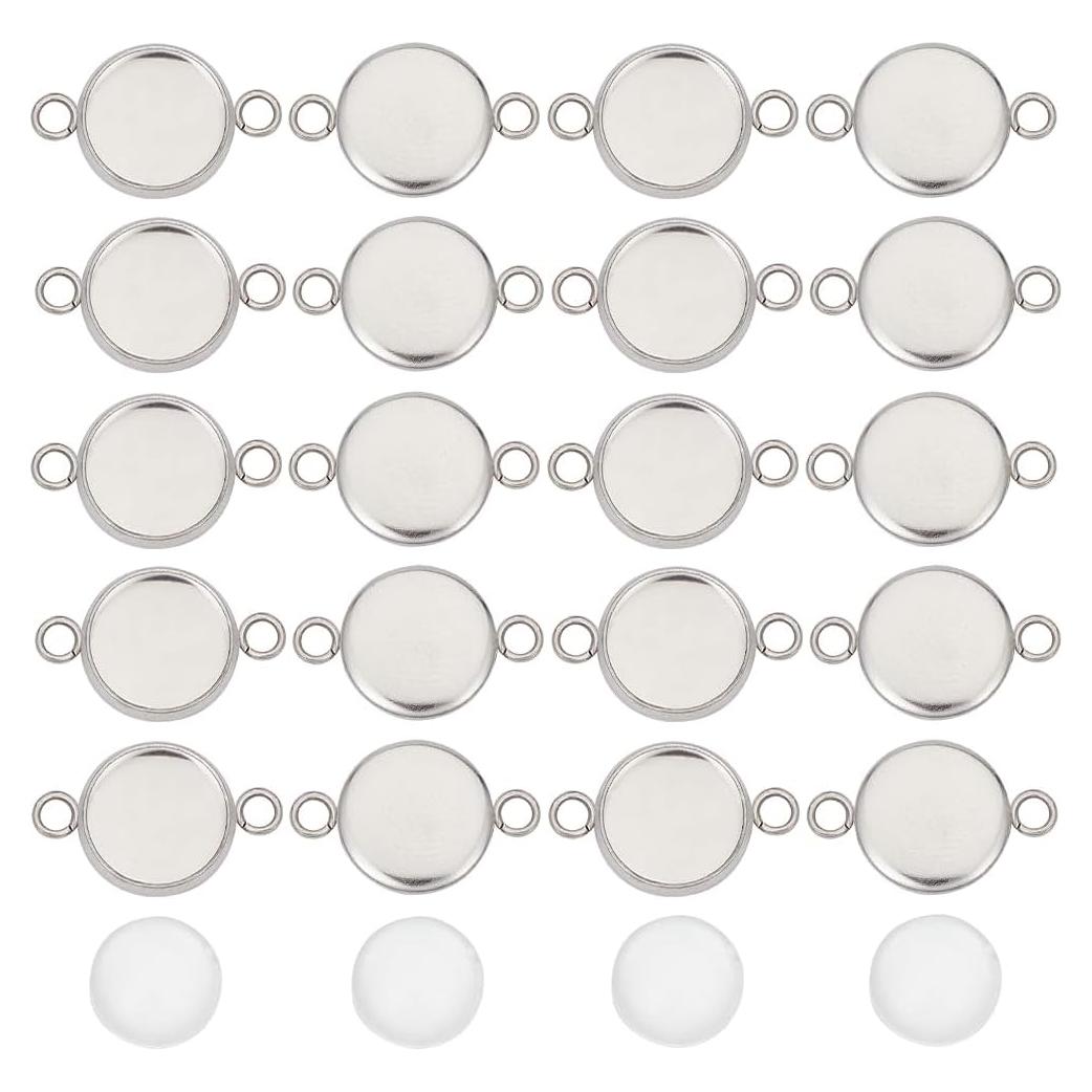Bandejas de Conector Cabochón 10mm SUNNYCLUE 160Pcs Acero Inoxidable