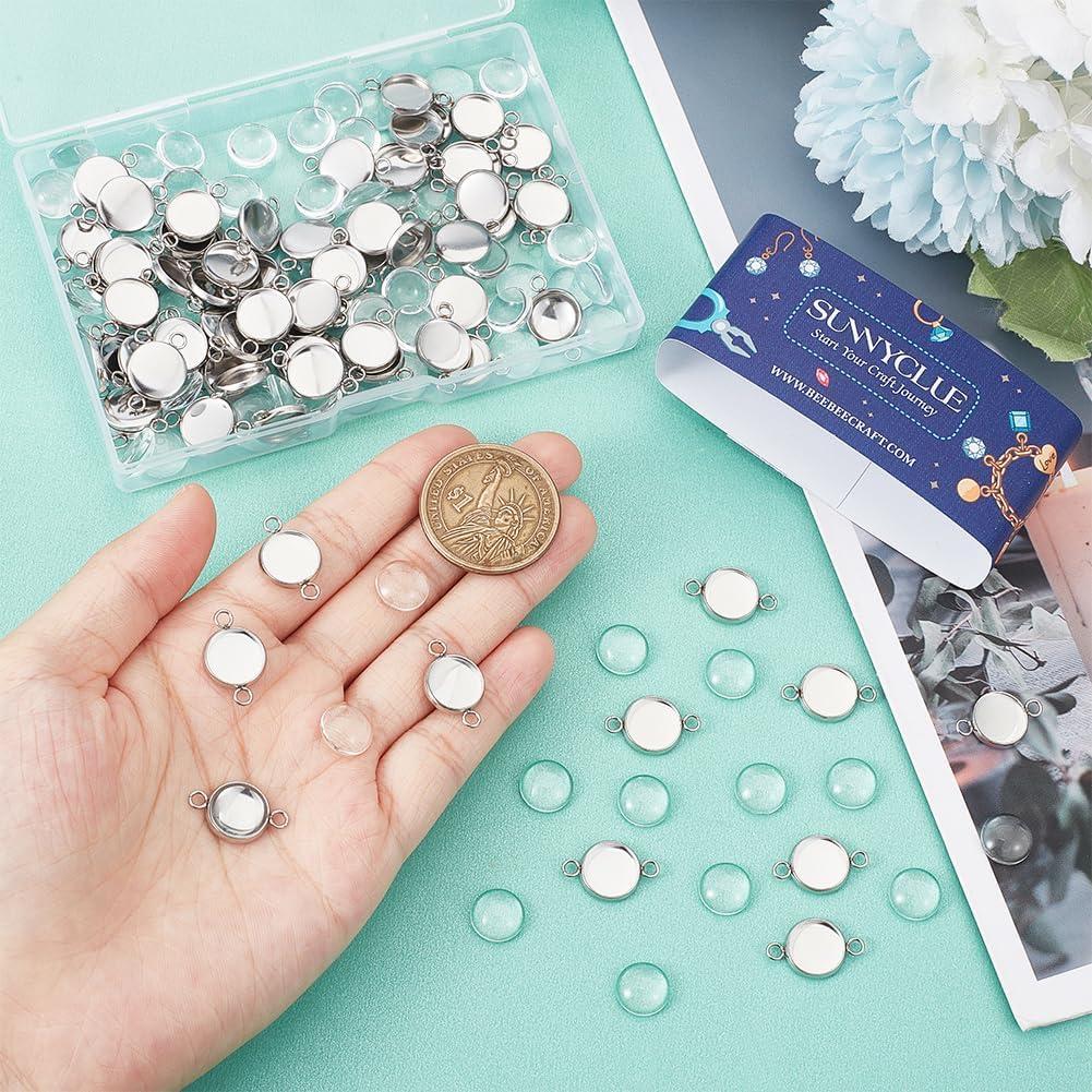 Bandejas de Conector Cabochón 10mm SUNNYCLUE 160Pcs Acero Inoxidable
