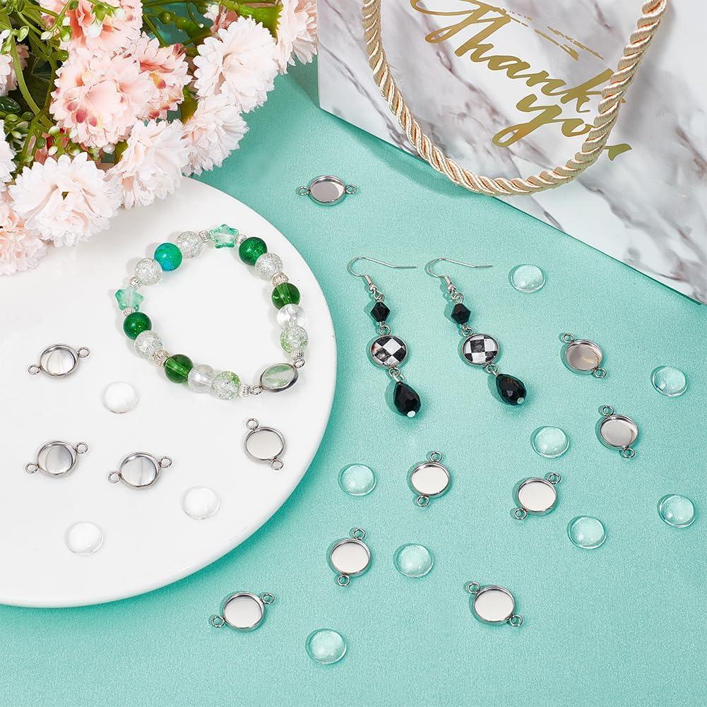 Bandejas de Conector Cabochón 10mm SUNNYCLUE 160Pcs Acero Inoxidable