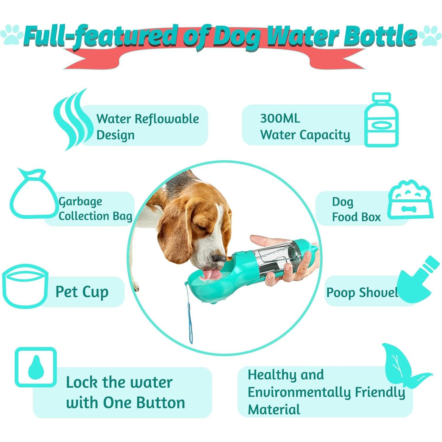 Botella de Agua Portátil para Perros Verabe 350ml Azul Lago