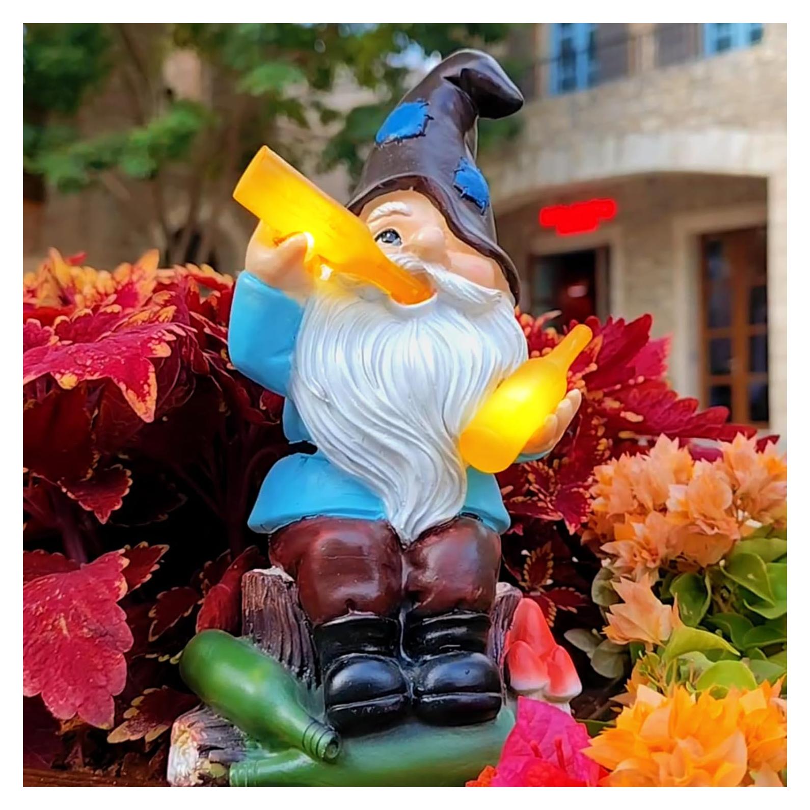 Gnomo de Jardín Borracho DKJOCKY con Luz LED - Decoración Exterior