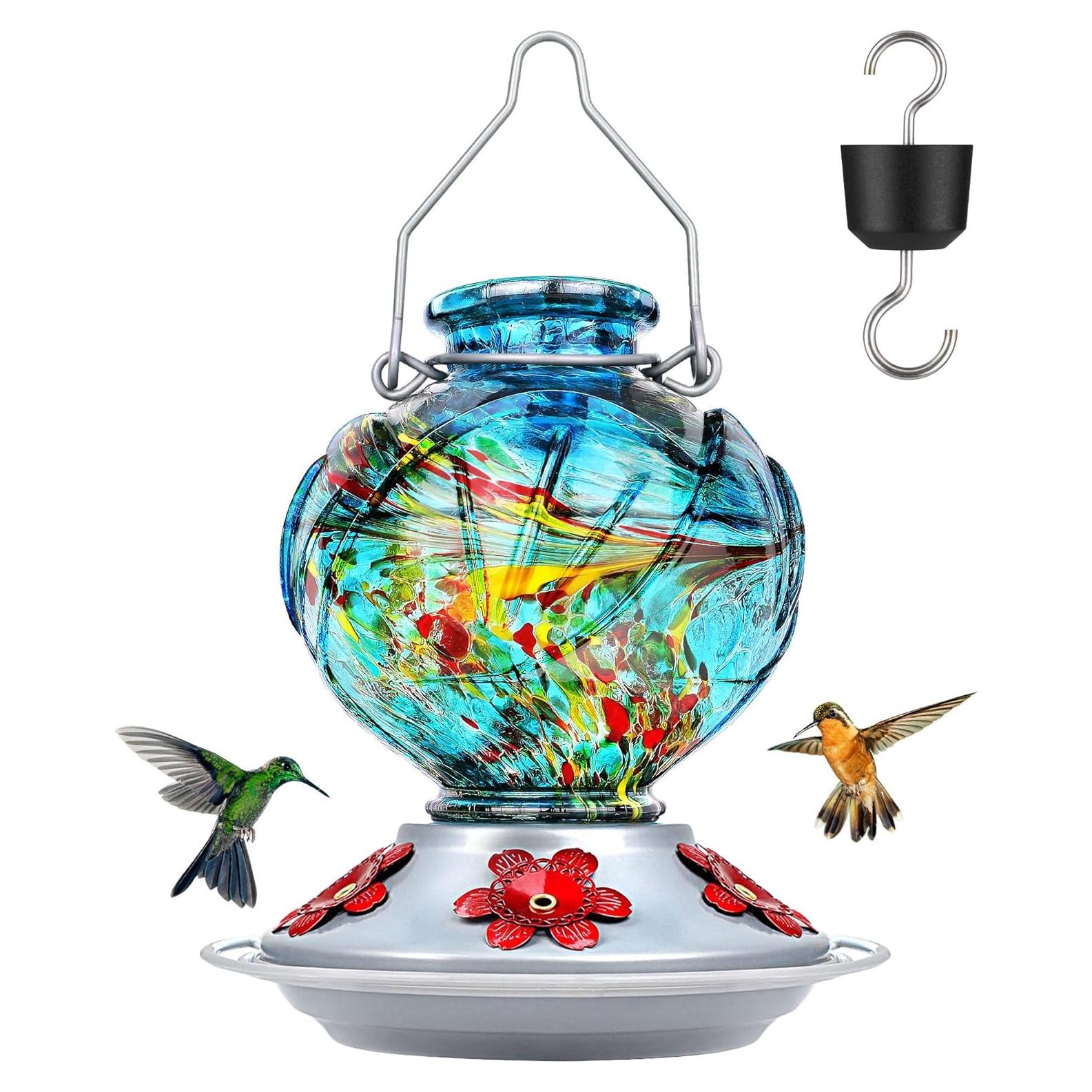 Alimentador de Colibrí BOLITE 22 oz Vidrio Soplado Azul