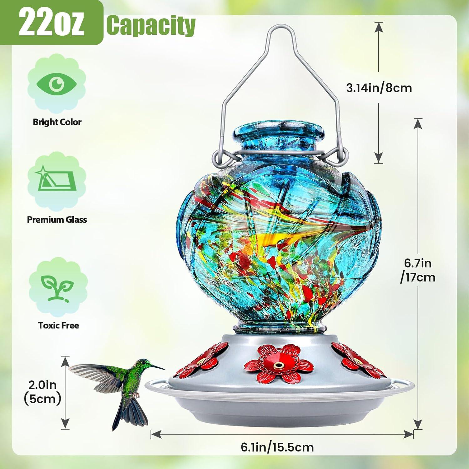 Alimentador de Colibrí BOLITE 22 oz Vidrio Soplado Azul