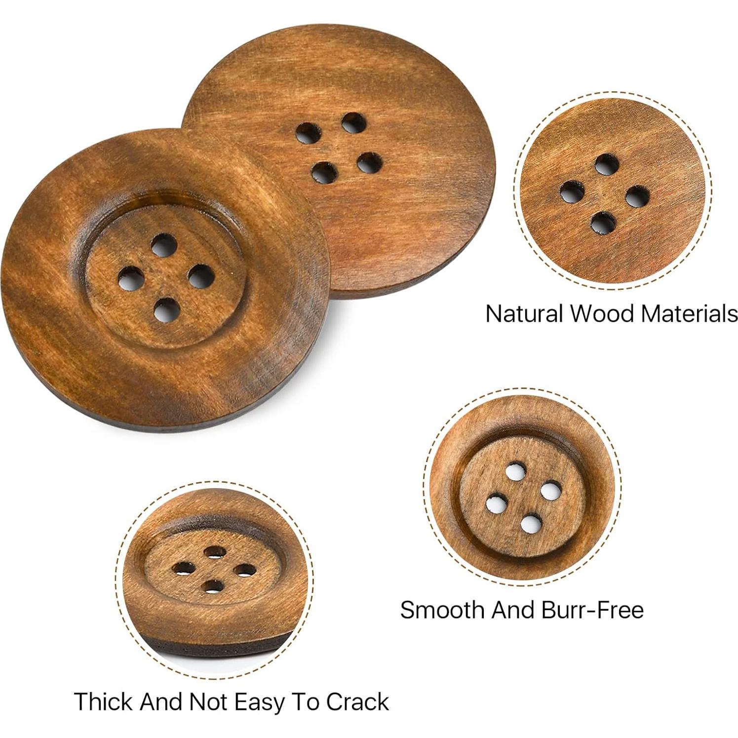 50 Botones de Madera Grandes Aemygo 6cm Marrón para Costura