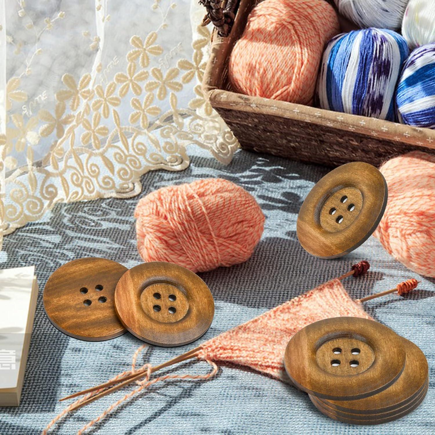 50 Botones de Madera Grandes Aemygo 6cm Marrón para Costura