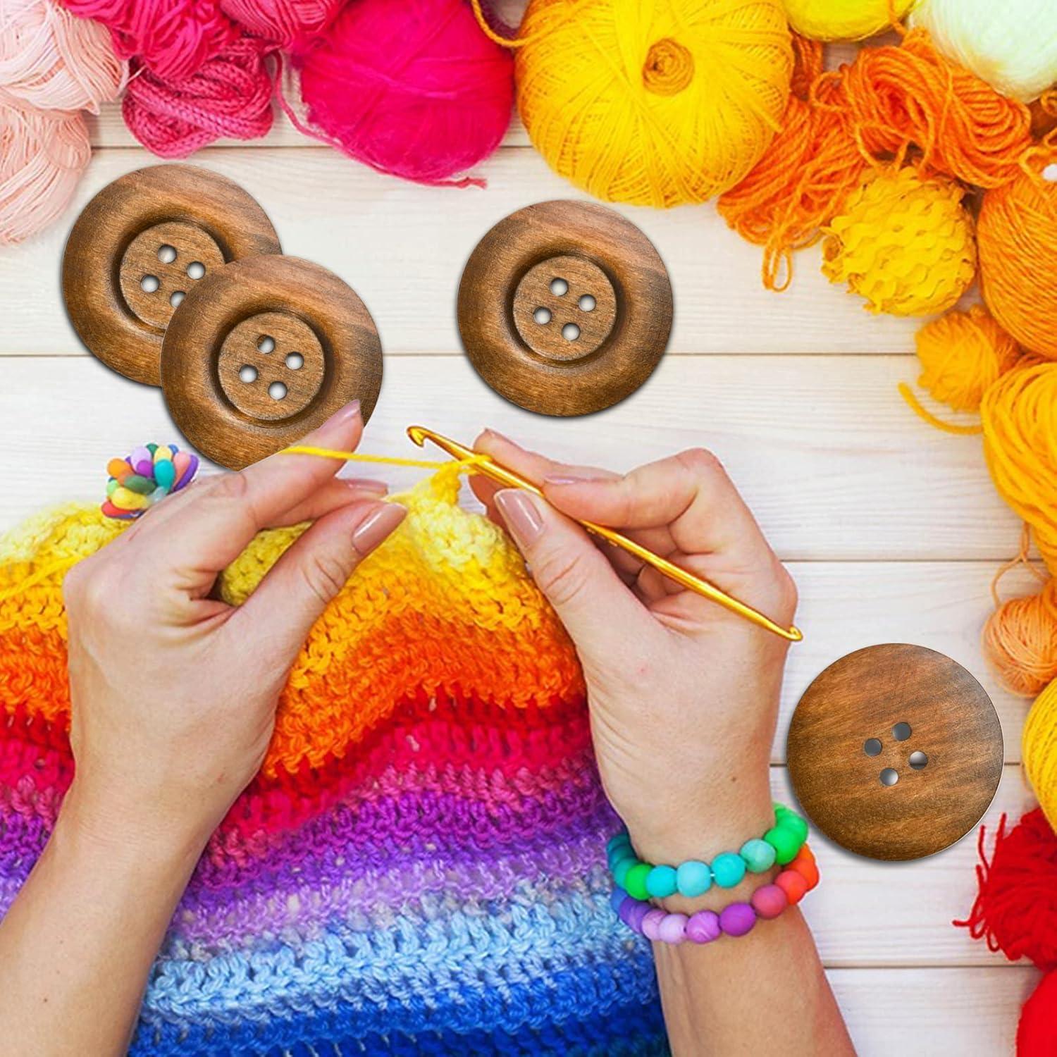 50 Botones de Madera Grandes Aemygo 6cm Marrón para Costura