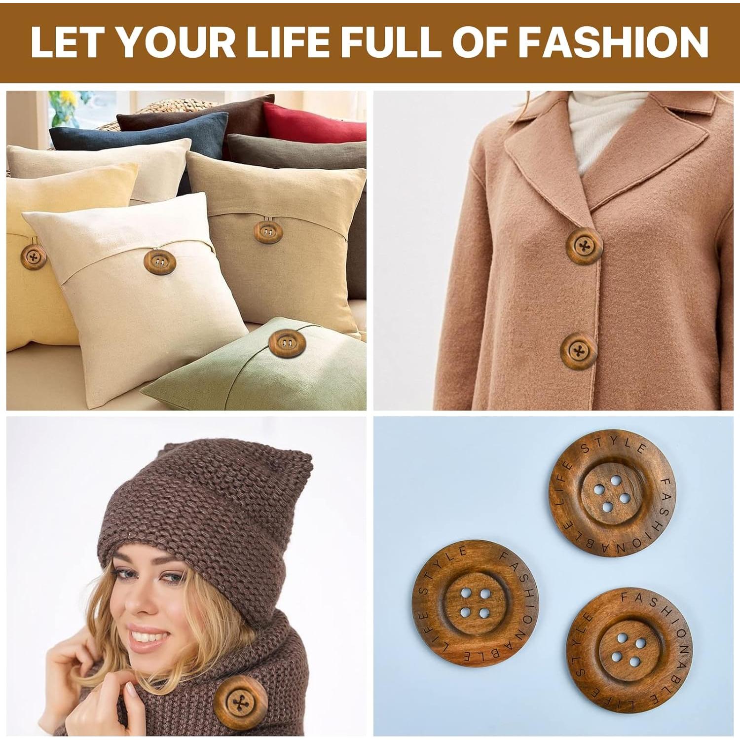 50 Botones de Madera Grandes Aemygo 6cm Marrón para Costura