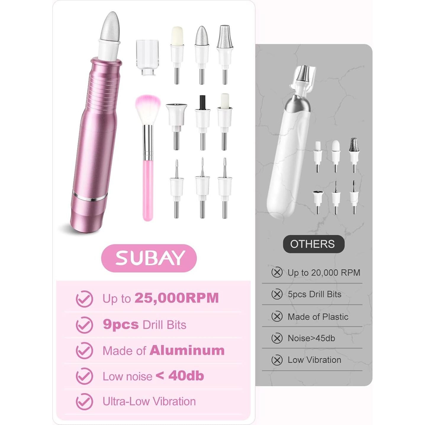 Kit de Manicura y Pedicura Subay, Taladro Eléctrico 25000RPM