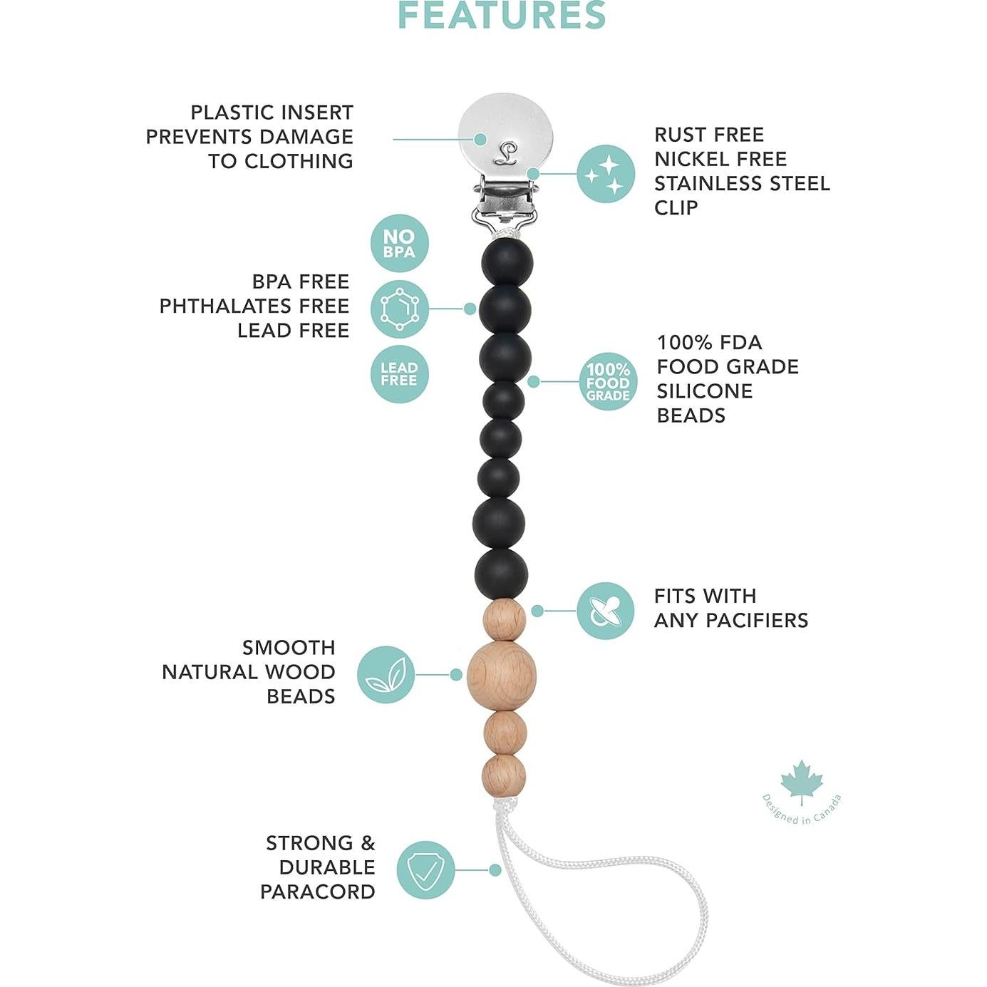 Clip de Chupete de Silicona Loulou Lollipop Negro 25.4 cm