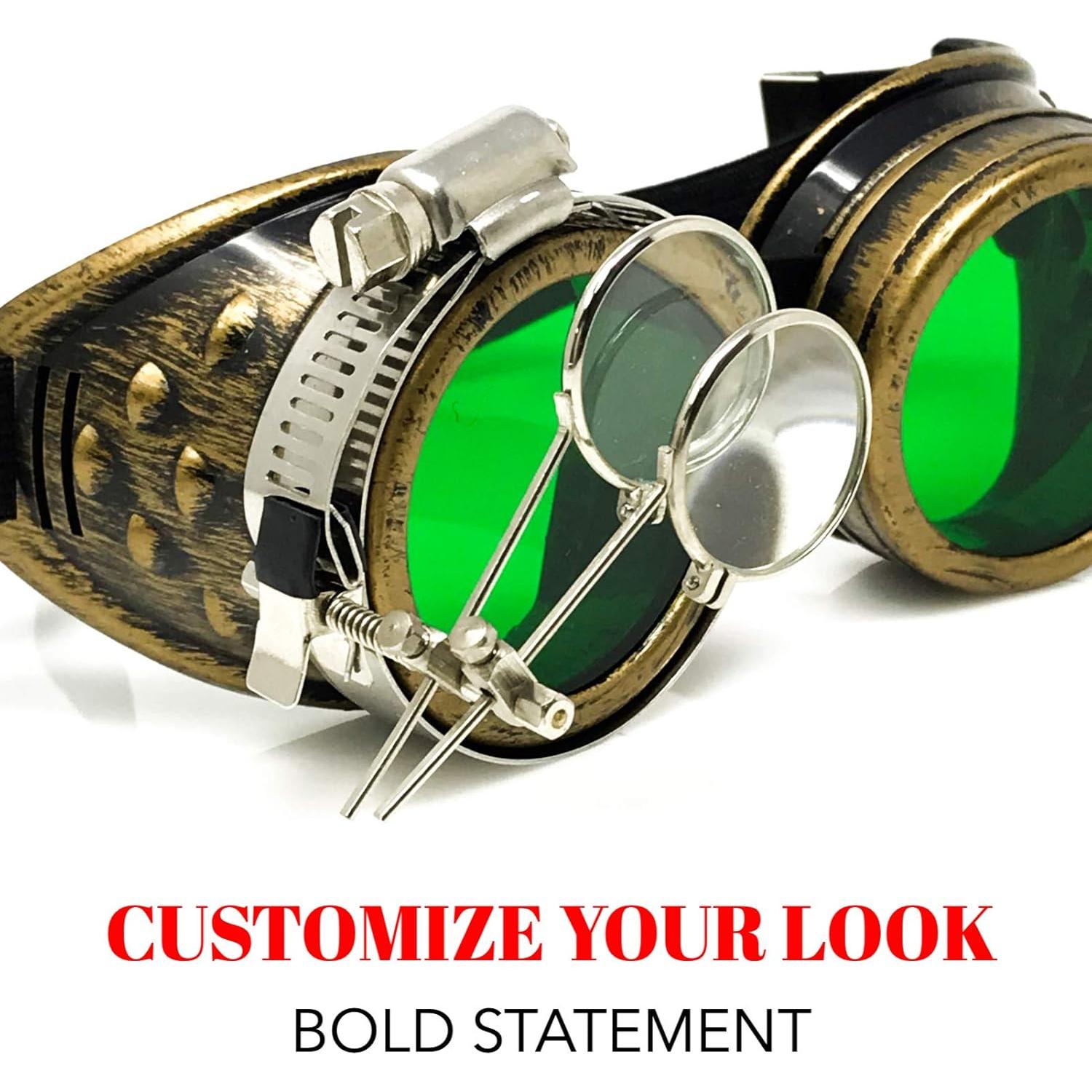 Gafas Steampunk Victoriano Rave Oro Vintage con Lupas