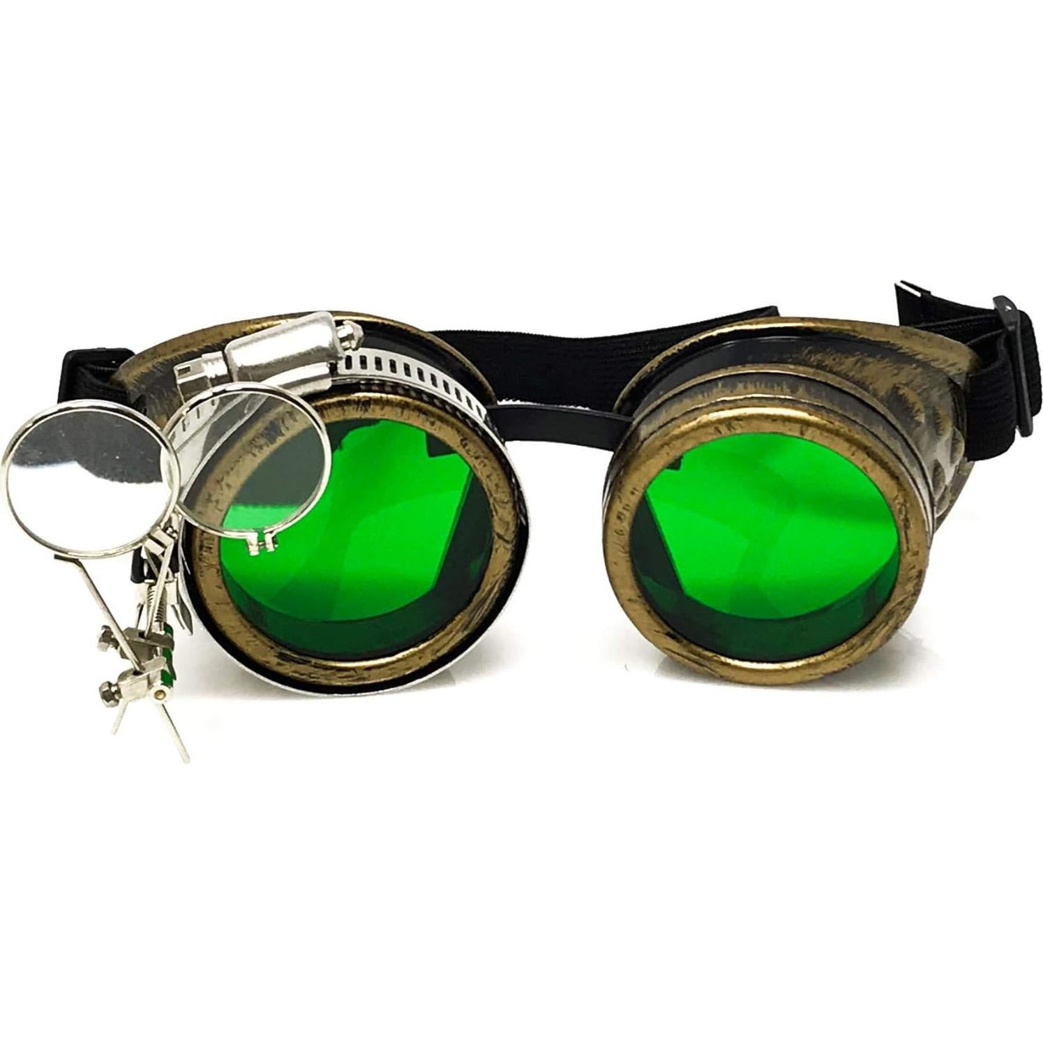 Gafas Steampunk Victoriano Rave Oro Vintage con Lupas