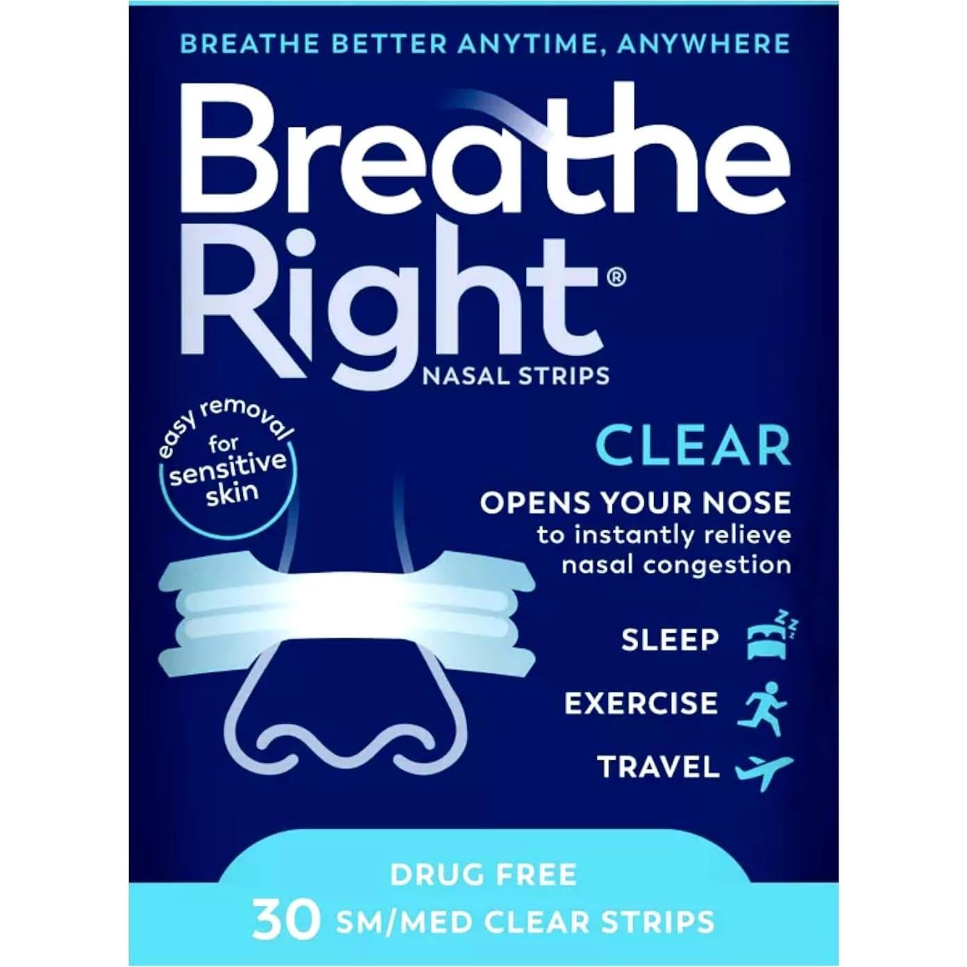 Tiras Nasales Breathe Right, Pequeño/Mediano, 90 Unidades