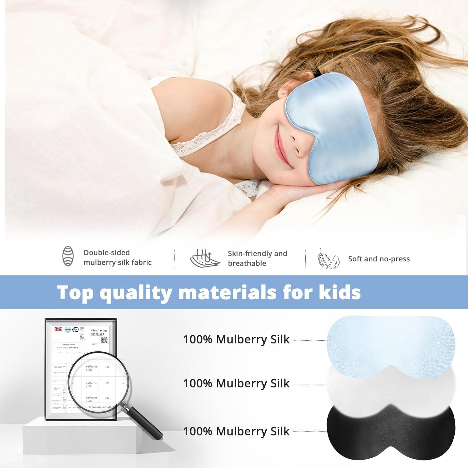 Máscara de Sueño para Niños Pyopbow Seda Natural Azul