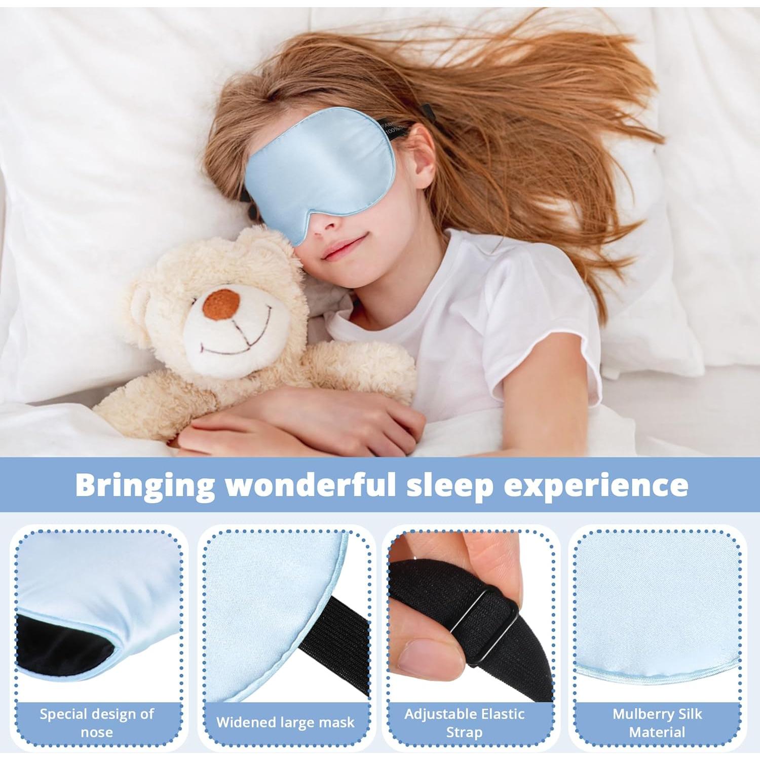 Máscara de Sueño para Niños Pyopbow Seda Natural Azul