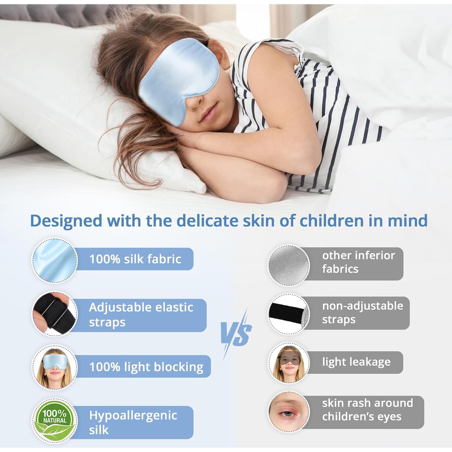 Máscara de Sueño para Niños Pyopbow Seda Natural Azul