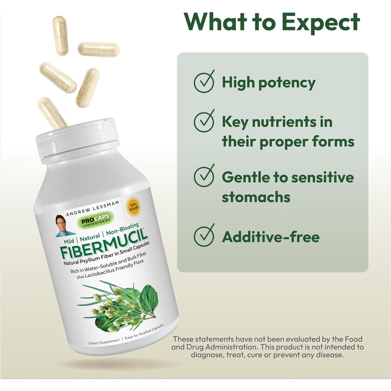 Fibermucil Andrew Lessman 180 Cápsulas de Psyllium - Salud Digestiva