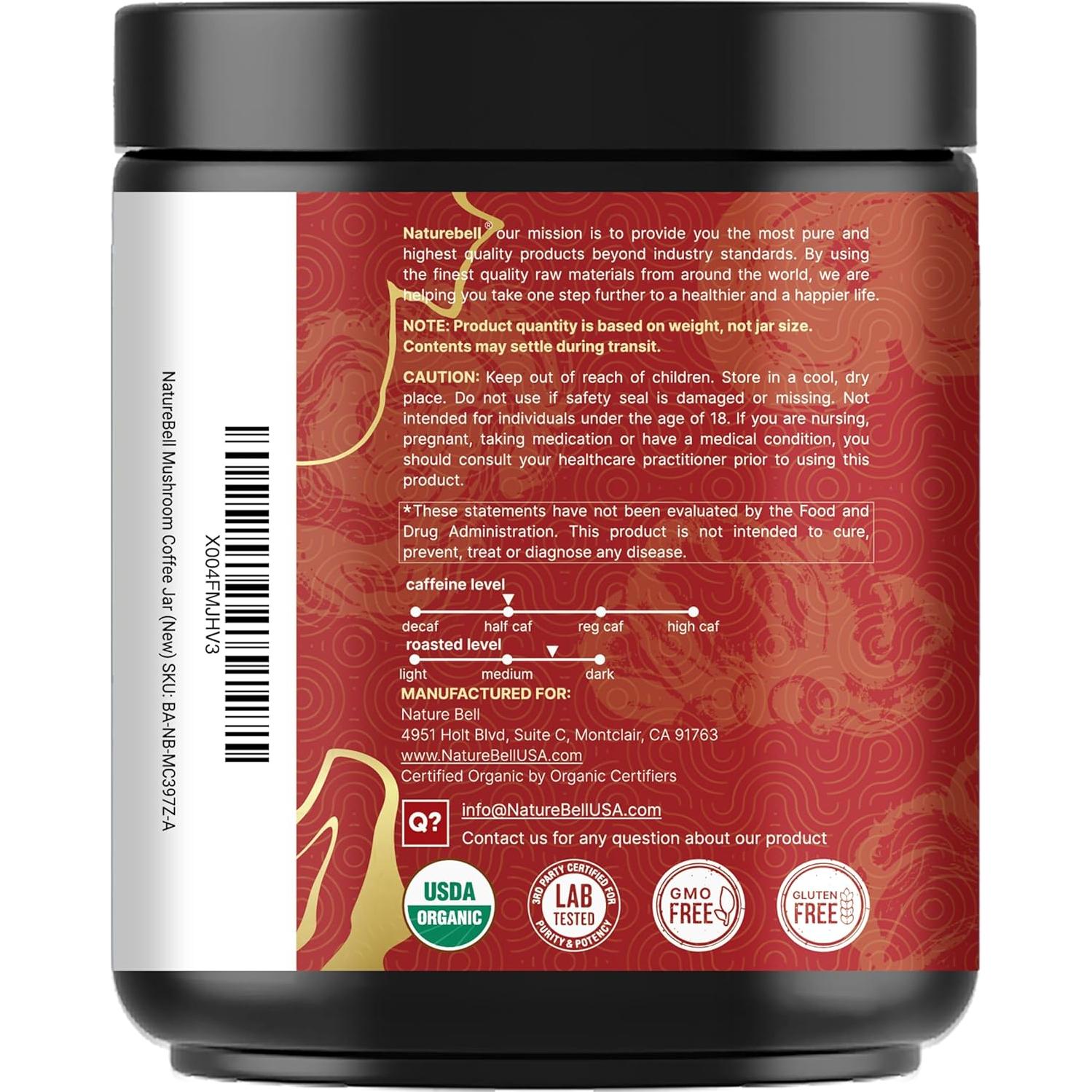 Café de Champiñones Orgánico NatureBell 340g con Aceite MCT