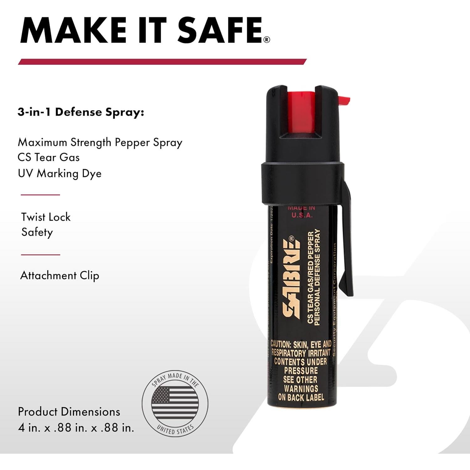 Spray de Defensa SABRE 3-en-1 con Clip - 23 ml, Máxima Fuerza