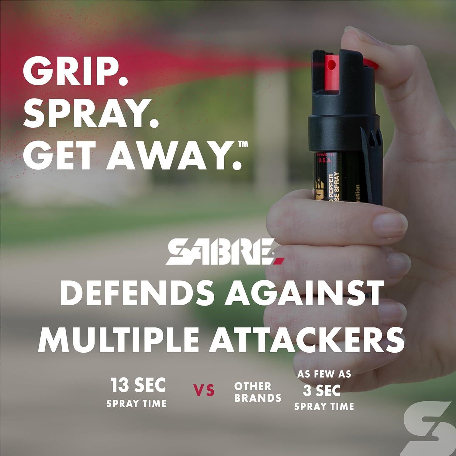 Spray de Defensa SABRE 3-en-1 con Clip - 23 ml, Máxima Fuerza