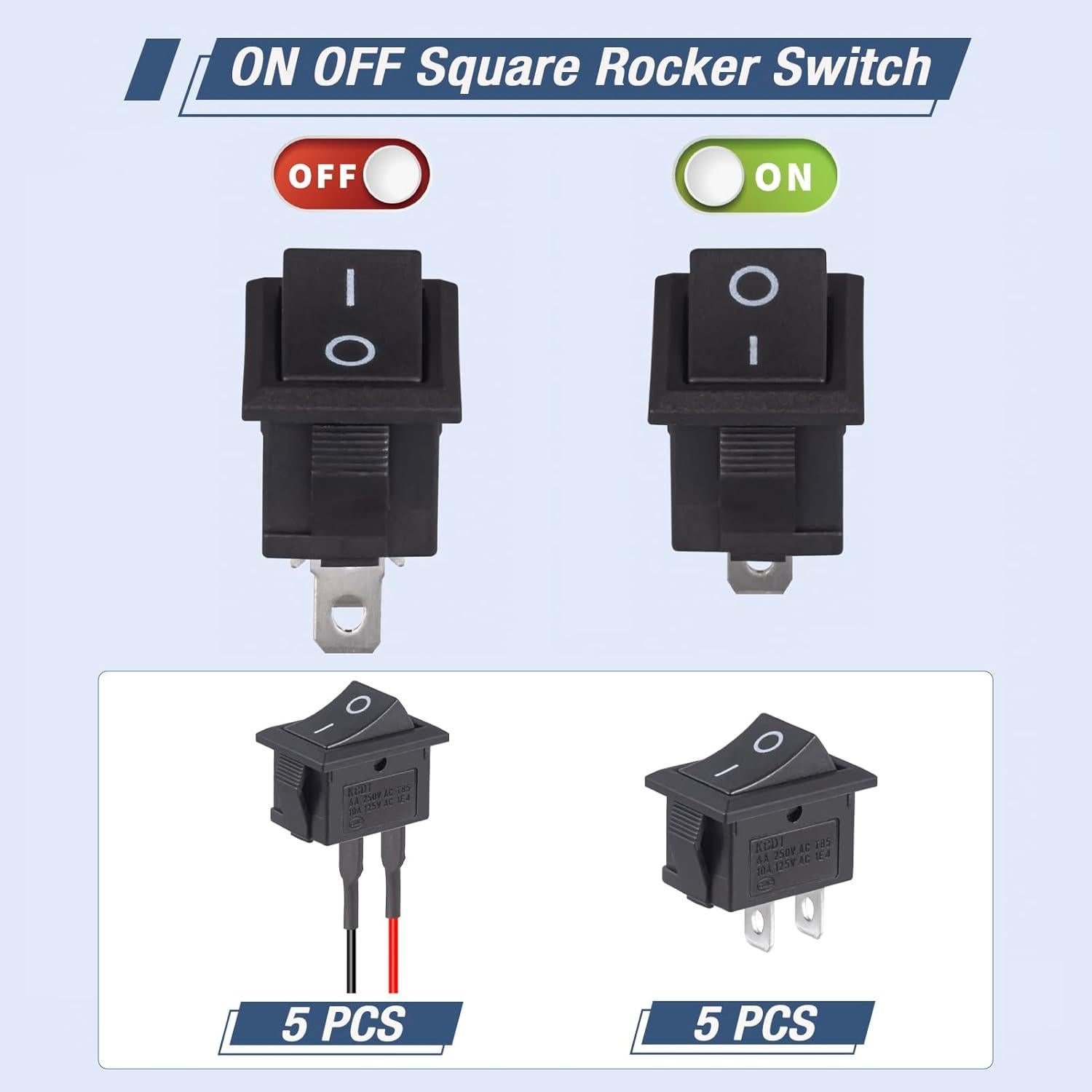 Interruptor Rocker VEXUNGA 12V 2 Pines SPST Negro 10A 5 Pcs