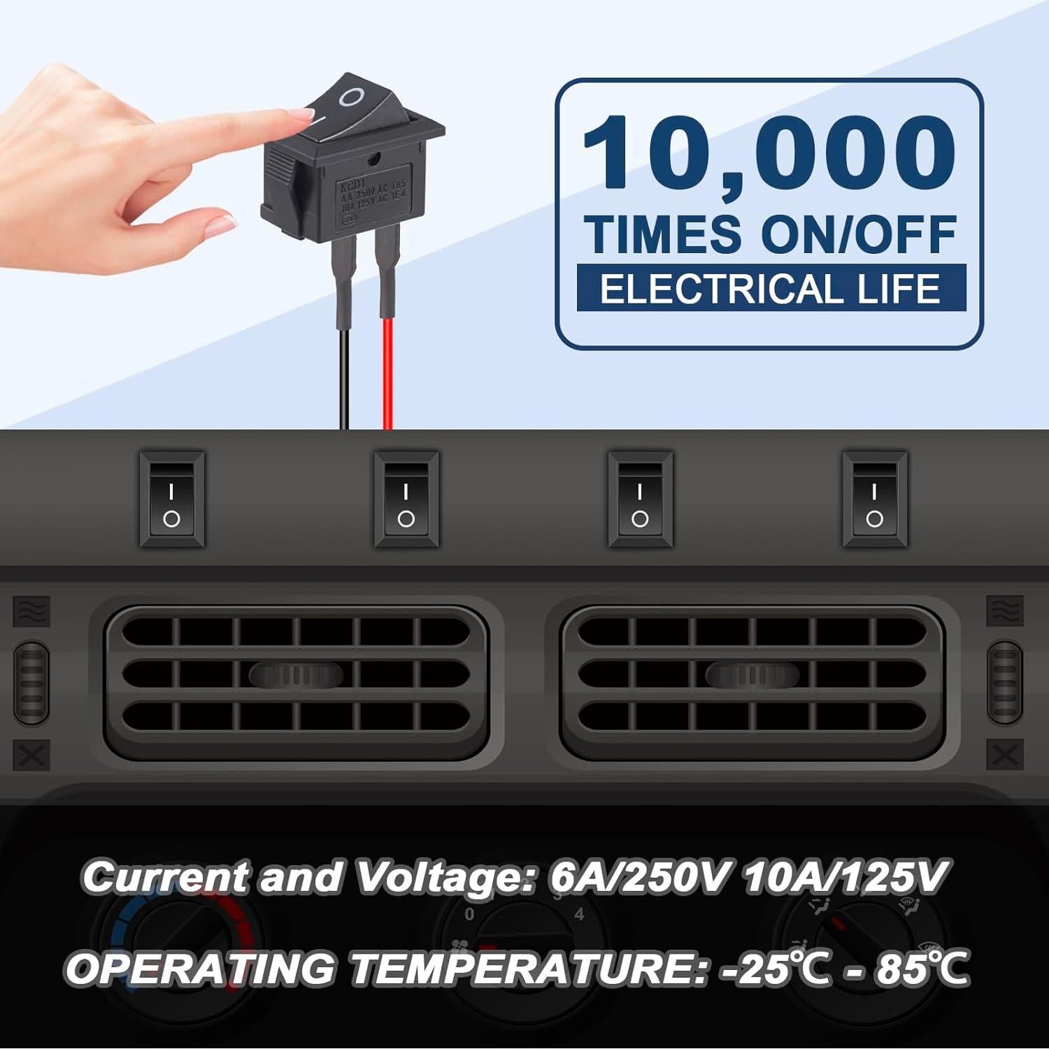 Interruptor Rocker VEXUNGA 12V 2 Pines SPST Negro 10A 5 Pcs