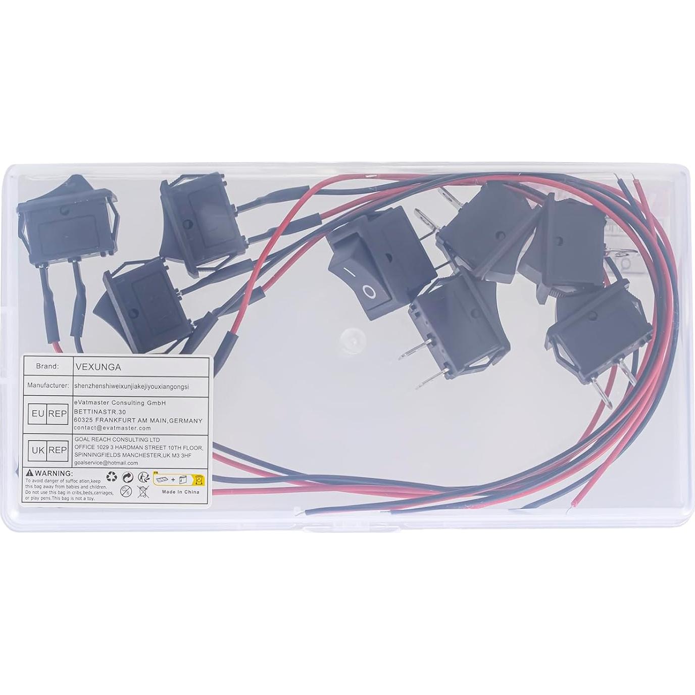 Interruptor Rocker VEXUNGA 12V 2 Pines SPST Negro 10A 5 Pcs