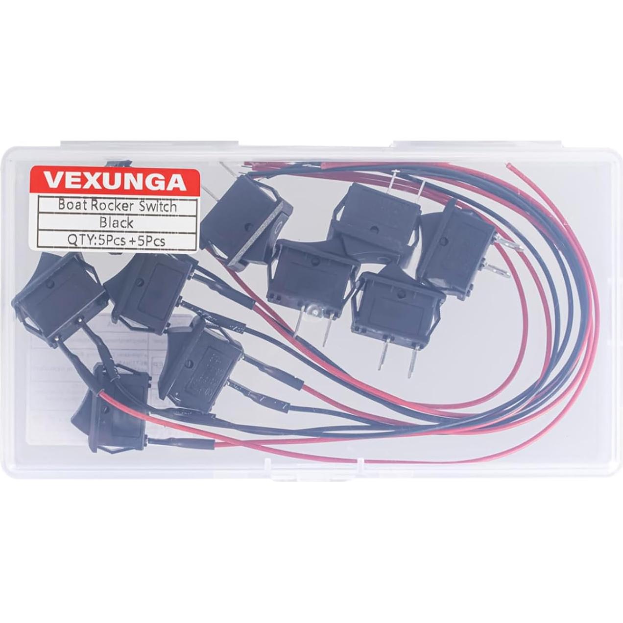 Interruptor Rocker VEXUNGA 12V 2 Pines SPST Negro 10A 5 Pcs