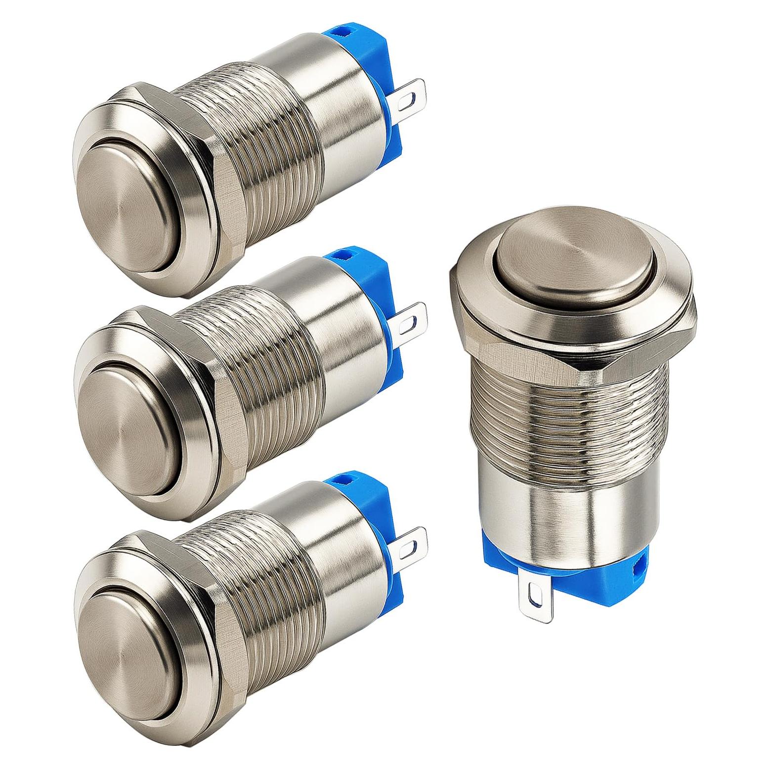 4 Interruptores de Botón Pulsador Metálico 12mm IP65 Gebildet