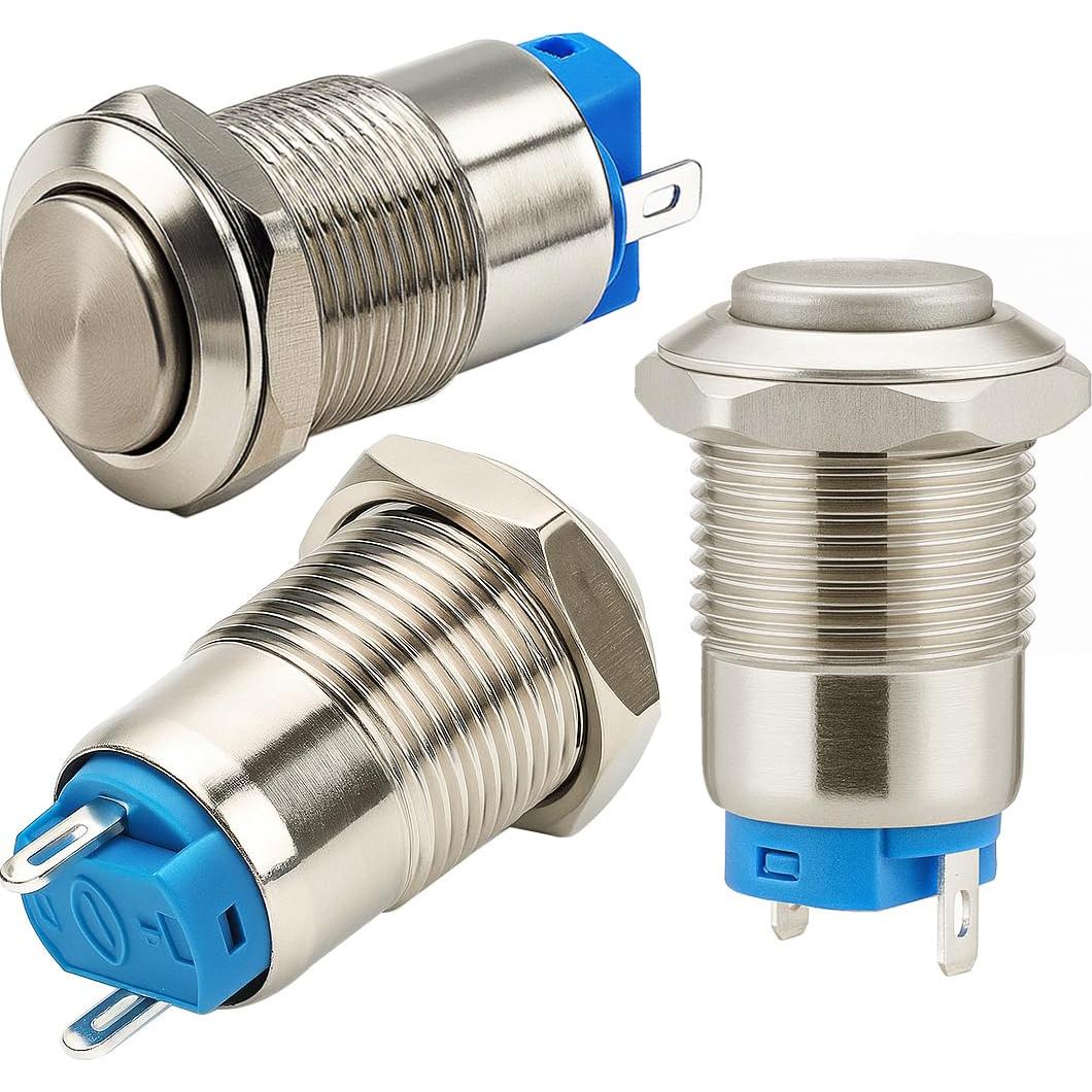 4 Interruptores de Botón Pulsador Metálico 12mm IP65 Gebildet