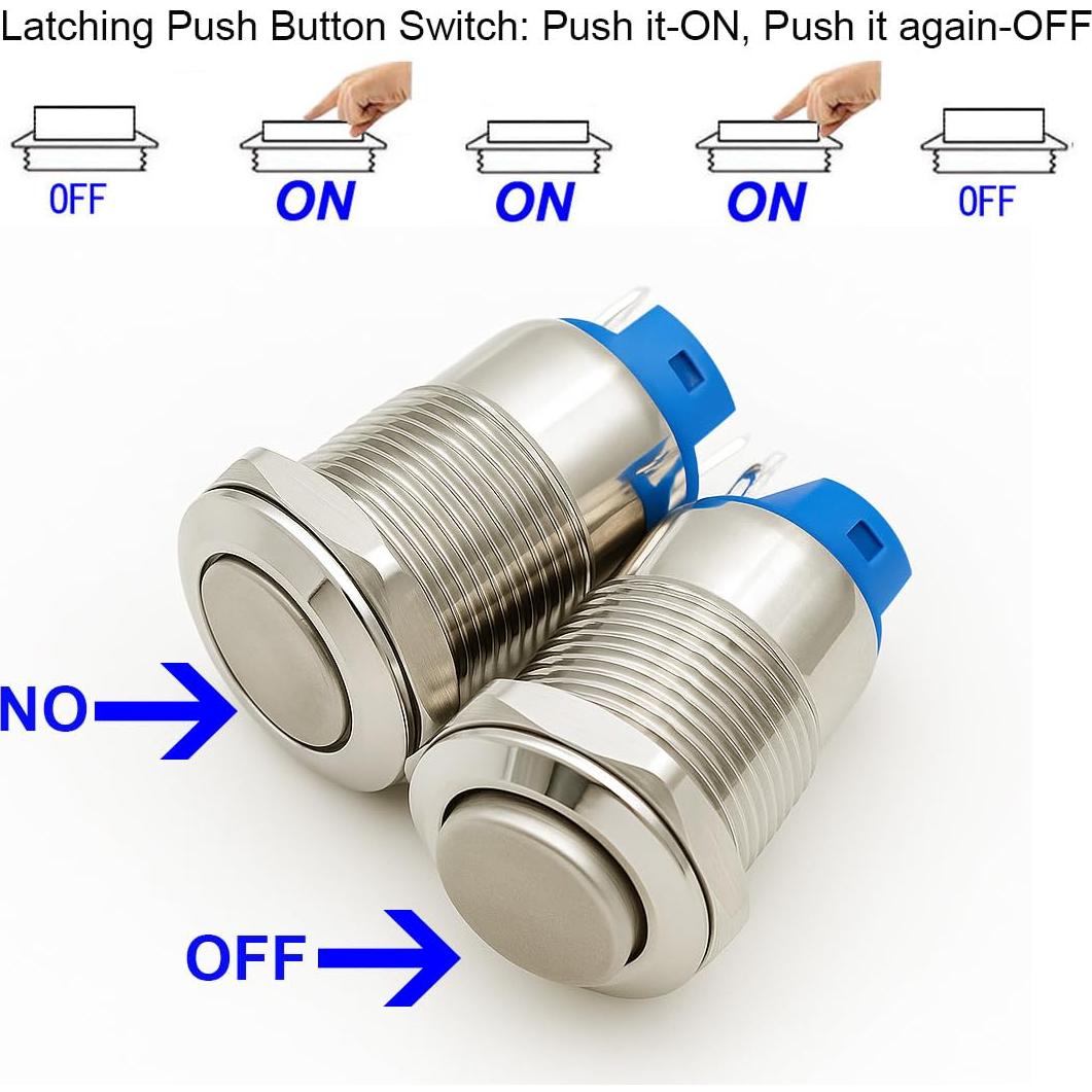 4 Interruptores de Botón Pulsador Metálico 12mm IP65 Gebildet