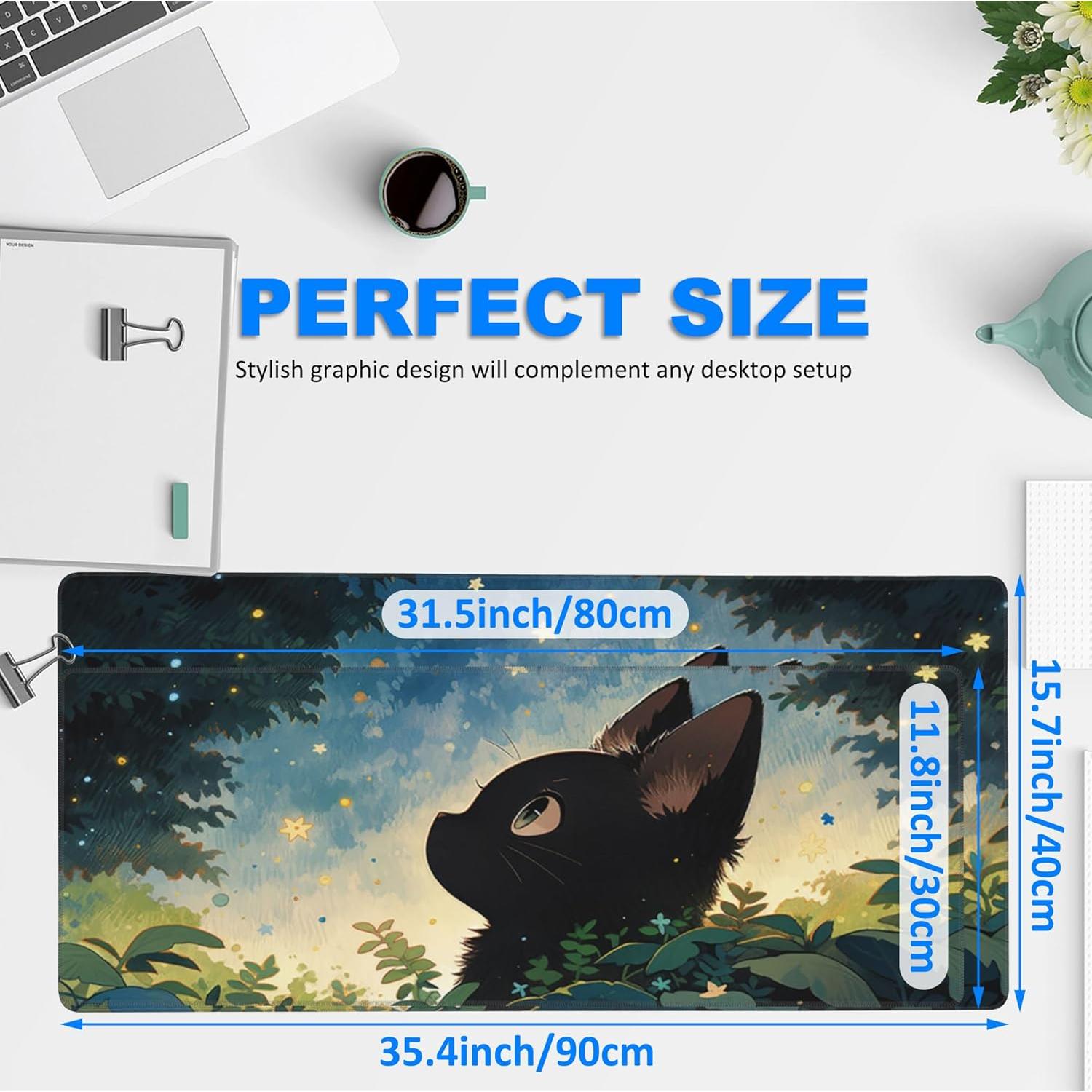 Alfombrilla de Escritorio KOAIWPAE Gato Negro 80x30 cm Antideslizante