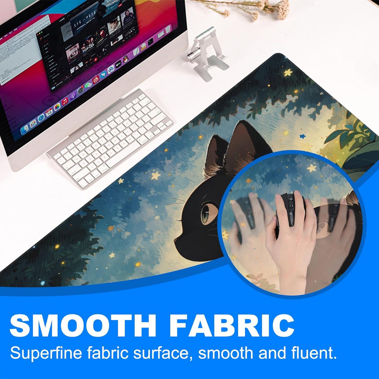 Alfombrilla de Escritorio KOAIWPAE Gato Negro 80x30 cm Antideslizante