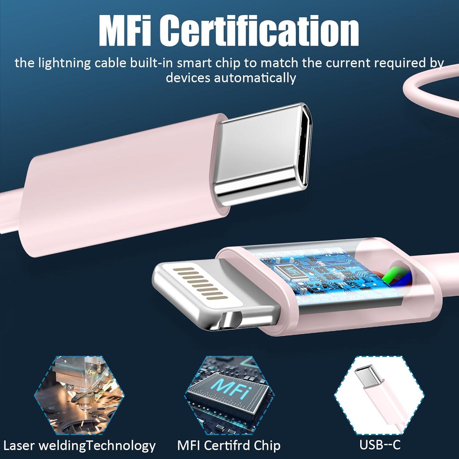 Cargador Rápido DiHines 20W USB C + Cable Lightning 1.83m Rosa