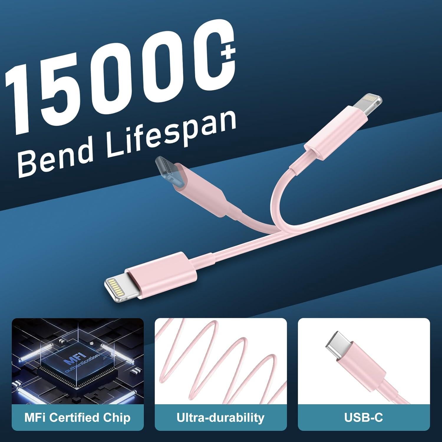 Cargador Rápido DiHines 20W USB C + Cable Lightning 1.83m Rosa