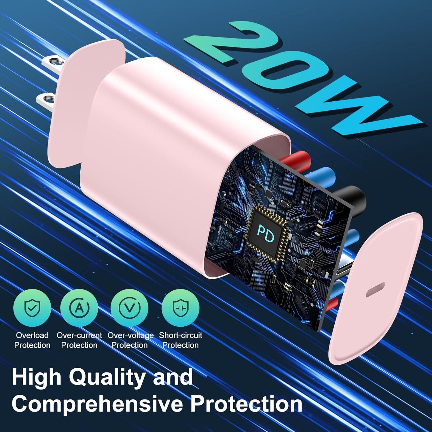 Cargador Rápido DiHines 20W USB C + Cable Lightning 1.83m Rosa